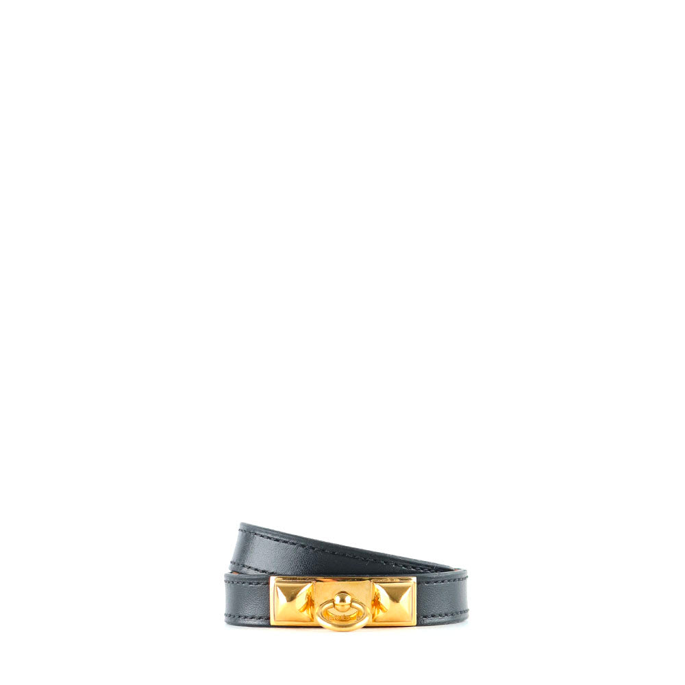 HERMÈS - Bracelet Rivale double tour en cuir noir