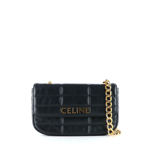 CELINE - Sac Shoulder Bag matelassé en cuir noir