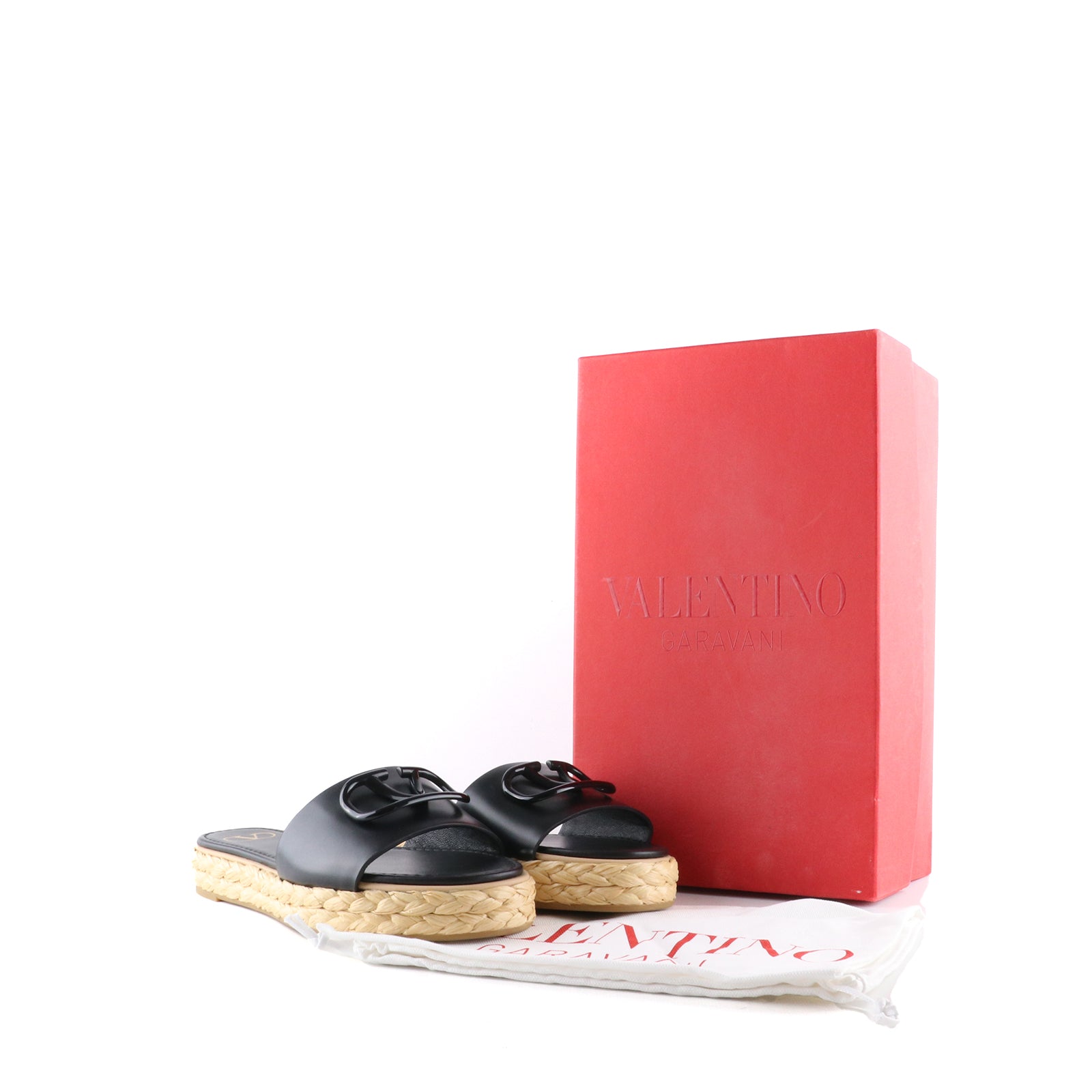 VALENTINO - Vlogo sandals in black leather (T38)
