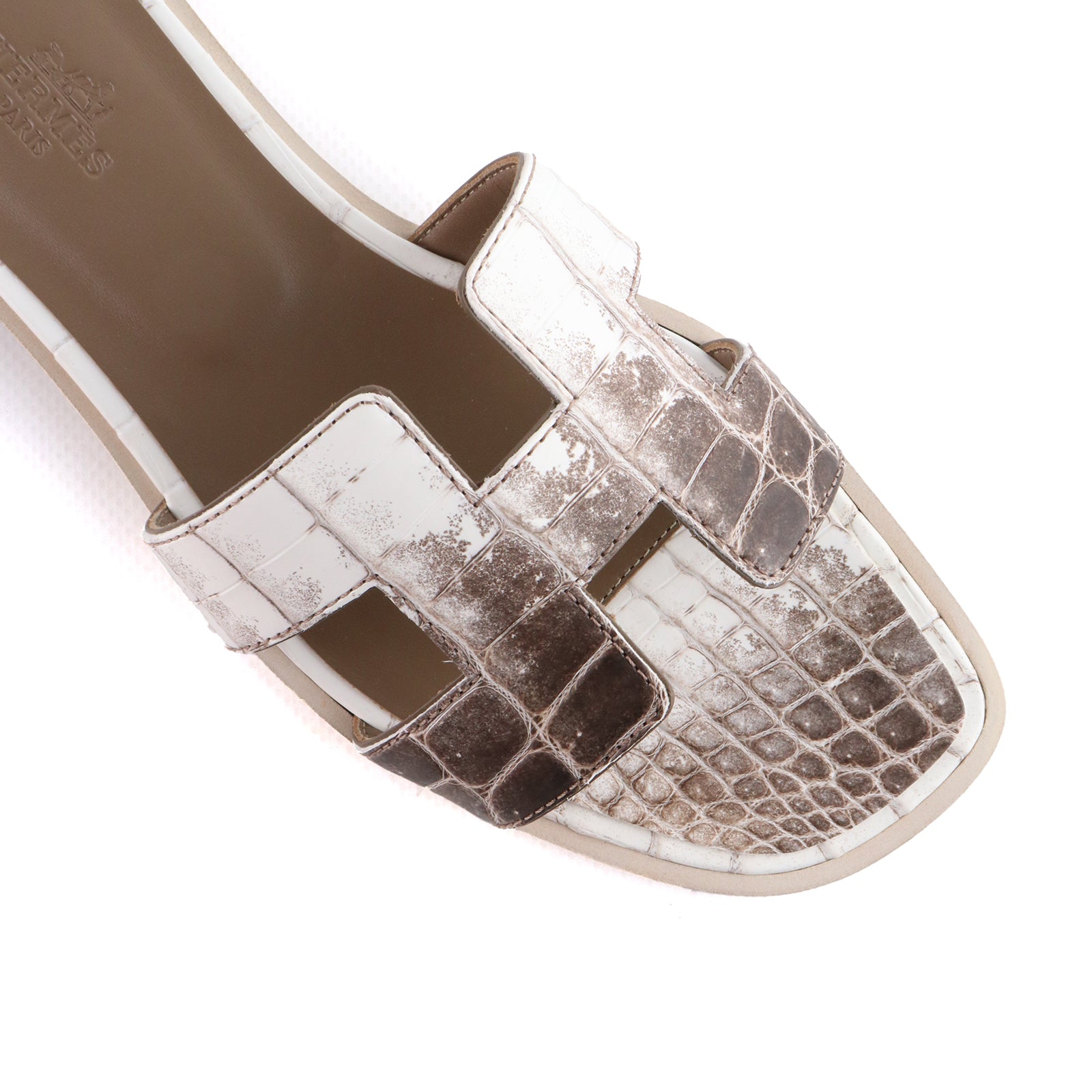 HERMÈS - Sandales Oran Himalaya en cuir exotique en alligator (T37)