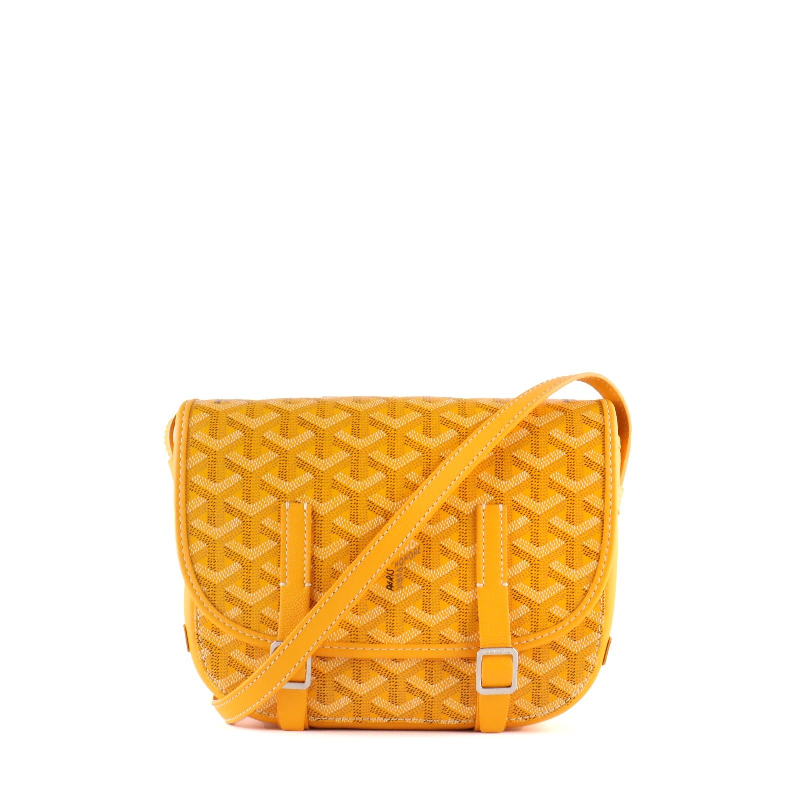 GOYARD - Sac à bandoulière Belvédère PM Goyard en toile enduite et cuir jaune