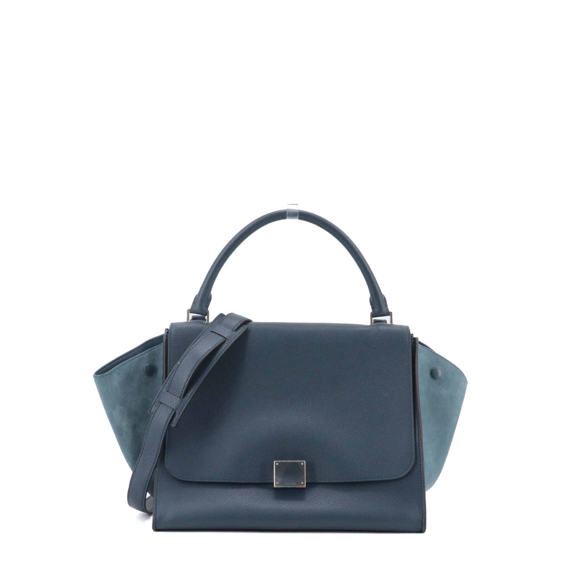 CELINE - Sac à main Trapeze Medium Celine en cuir grainé bleu marine