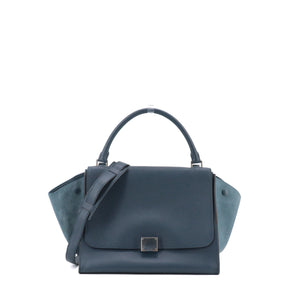 CELINE - Sac à main Trapeze Medium Celine en cuir grainé bleu marine