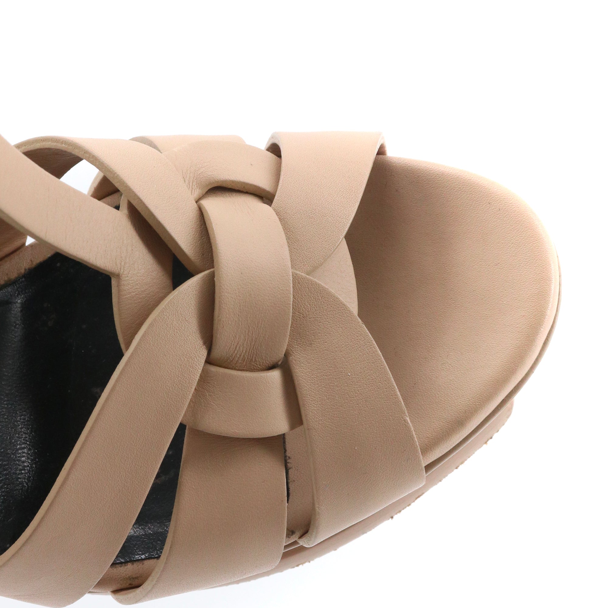 SAINT LAURENT - Sandales à plateforme Tribute Saint Laurent en cuir lisse beige (T37)