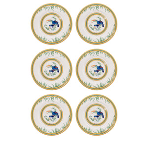 HERMÈS - Set of six Hermès Toucans bread plates in multicolored porcelain