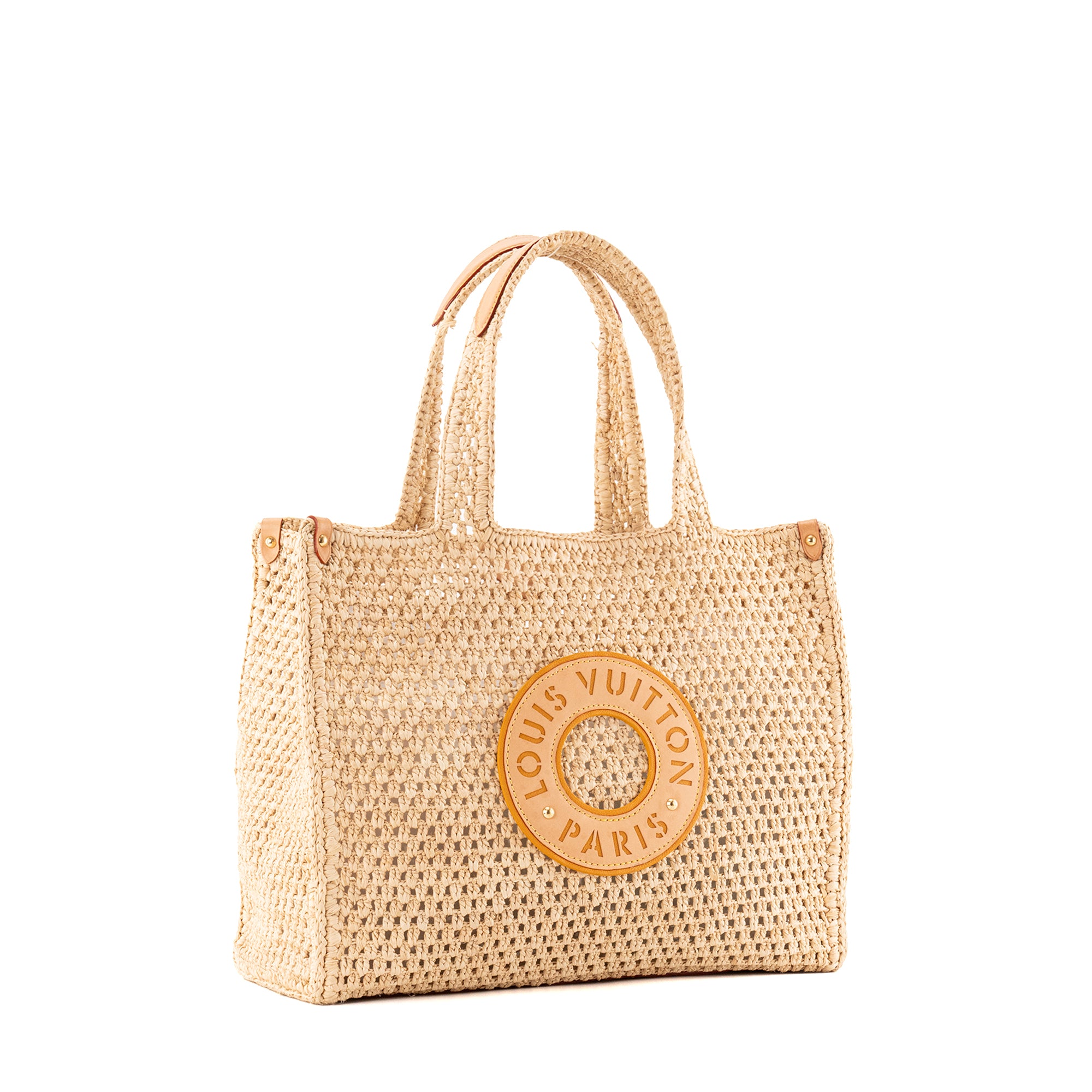 LOUIS VUITTON - Sac cabas Onthego MM Louis Vuitton en paille et cuir naturel