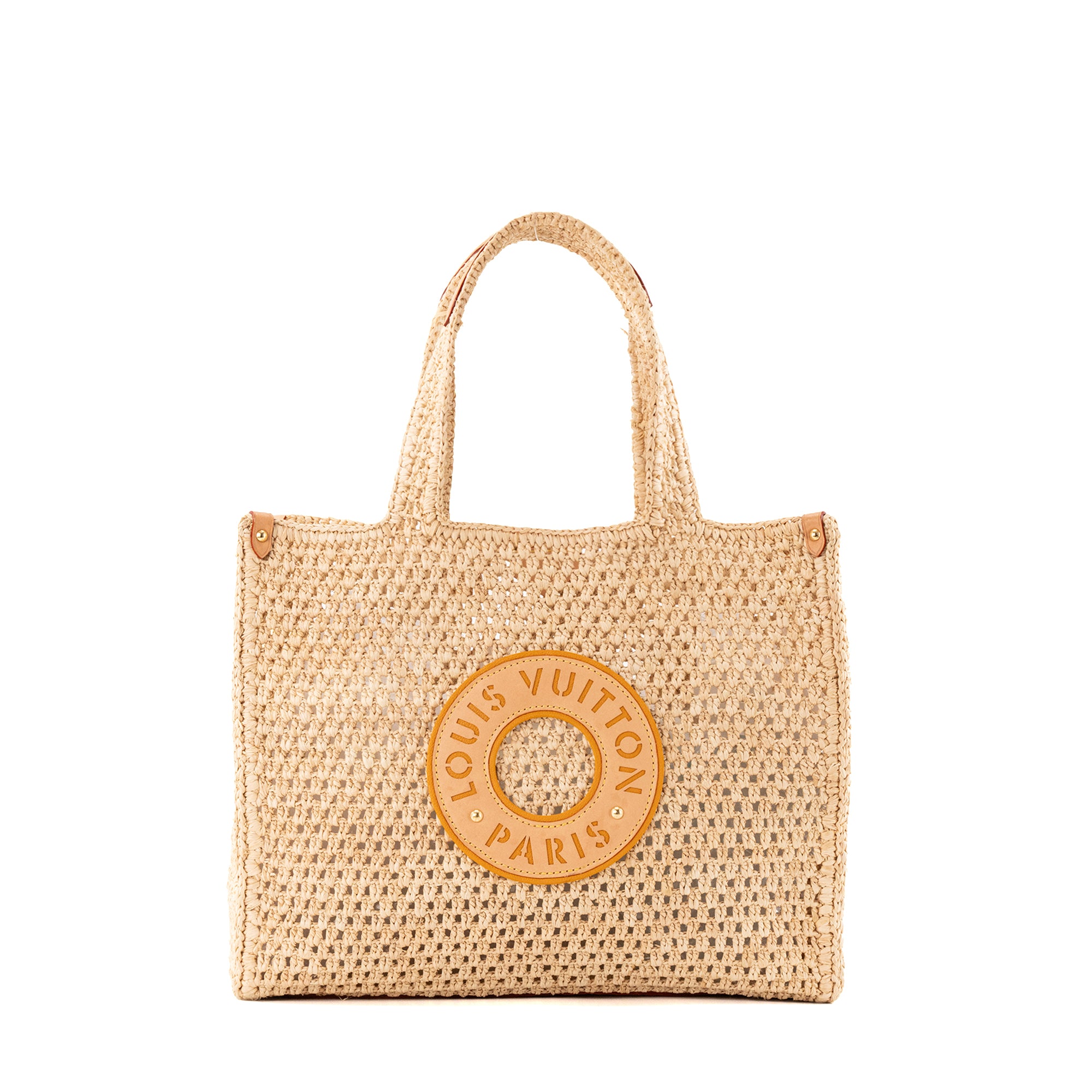 LOUIS VUITTON - Sac cabas Onthego MM Louis Vuitton en paille et cuir naturel