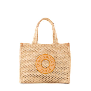 LOUIS VUITTON - Sac cabas Onthego MM Louis Vuitton en paille et cuir naturel