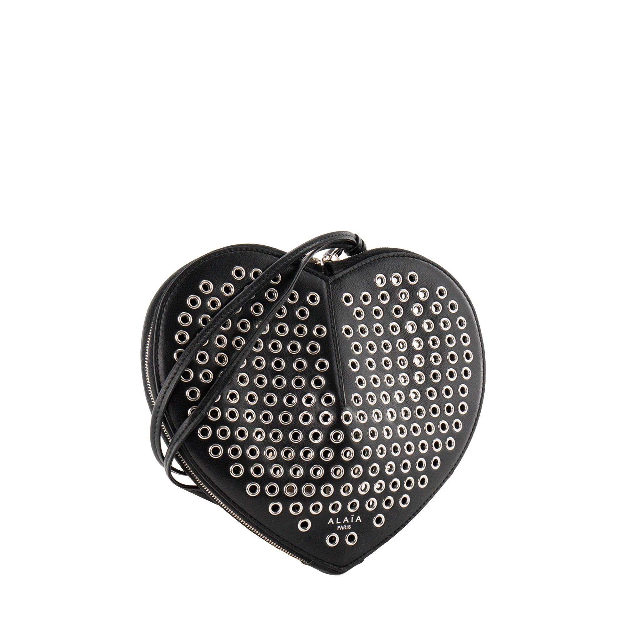 ALAÏA - Sac à bandoulière Le Coeur Alaïa en cuir lisse noir et oeillets argentés