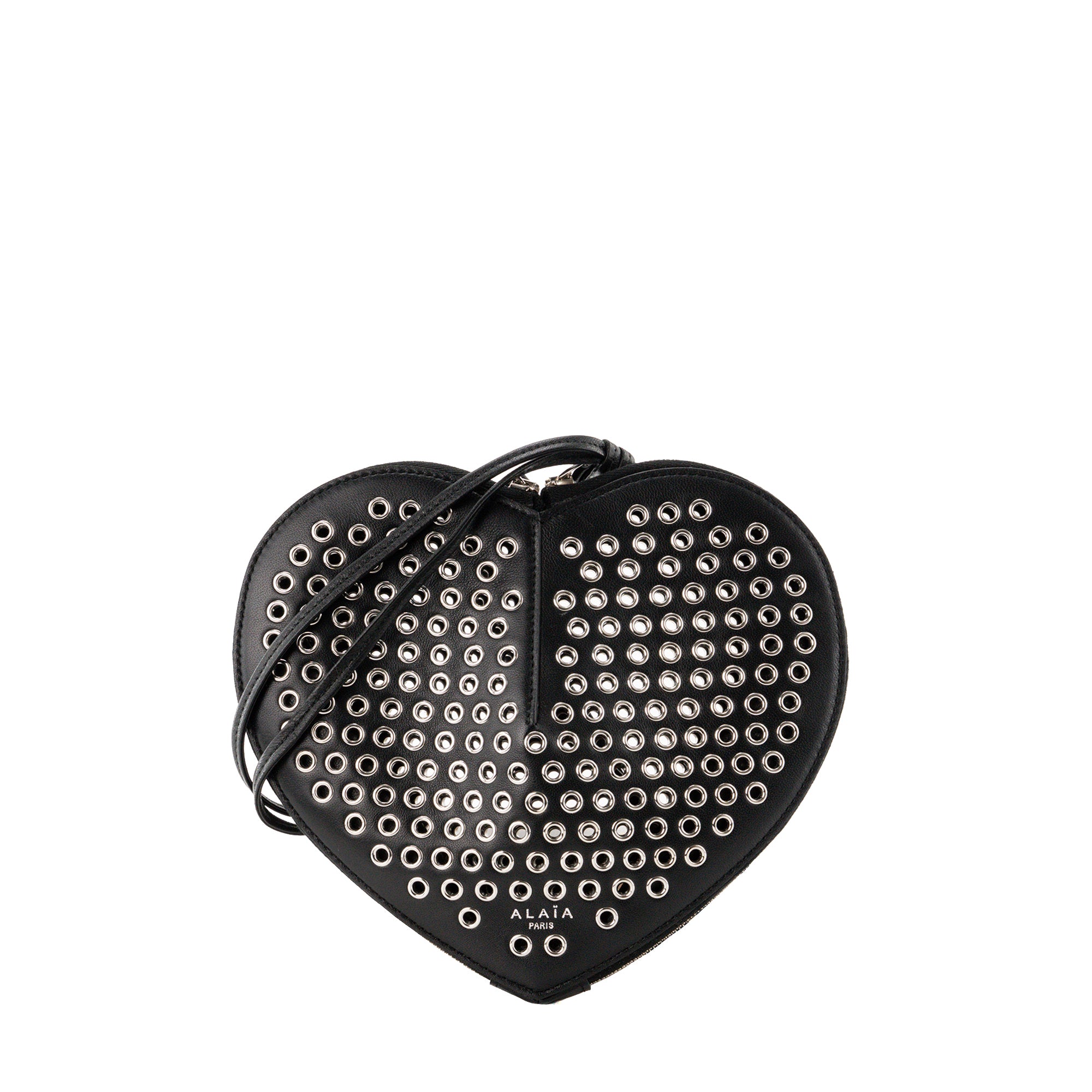 ALAÏA - Sac à bandoulière Le Coeur Alaïa en cuir lisse noir et oeillets argentés