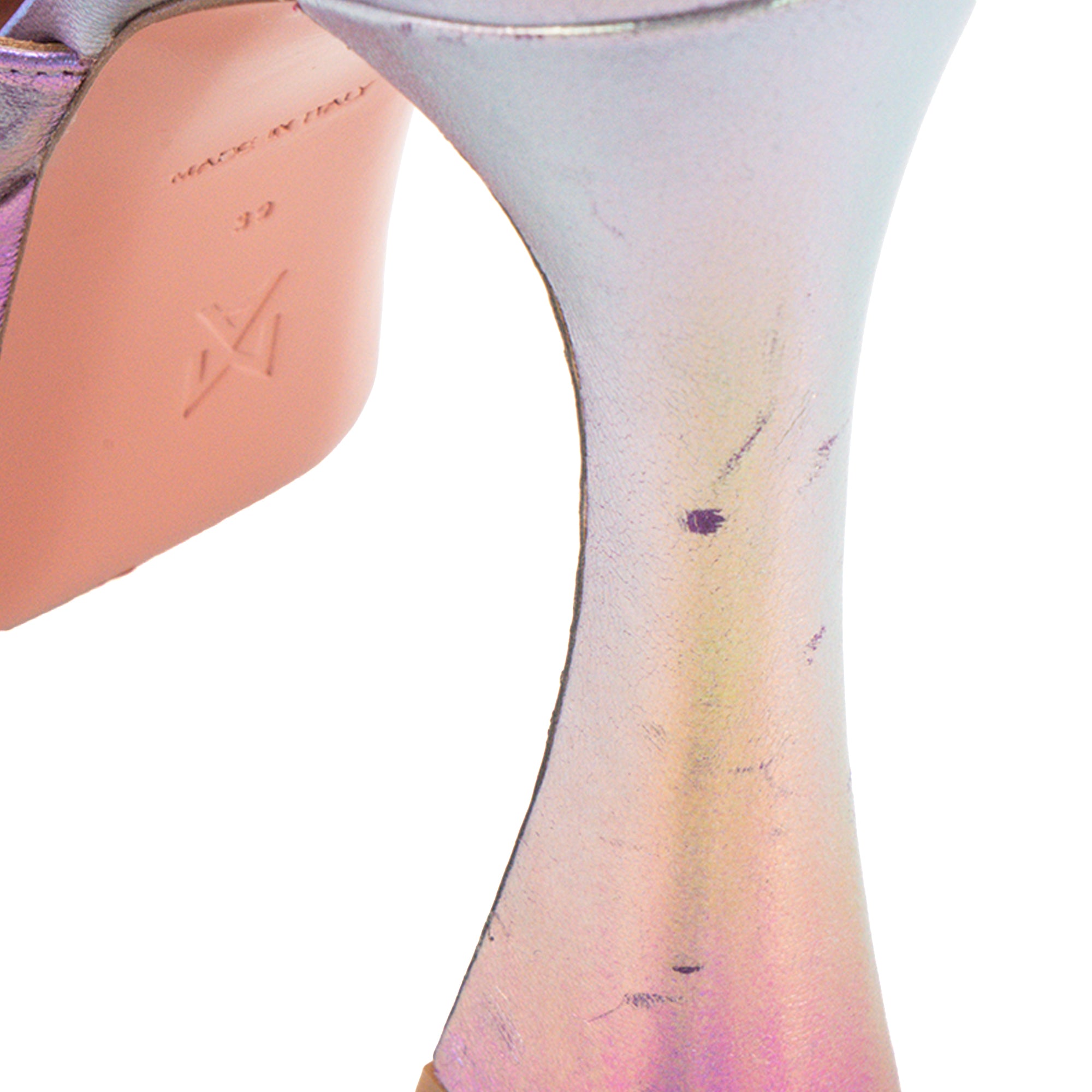 AMINA MUADDI - Mules à plateforme Dalida Amina Muaddi en cuir métallisé iridescent violet (T39)