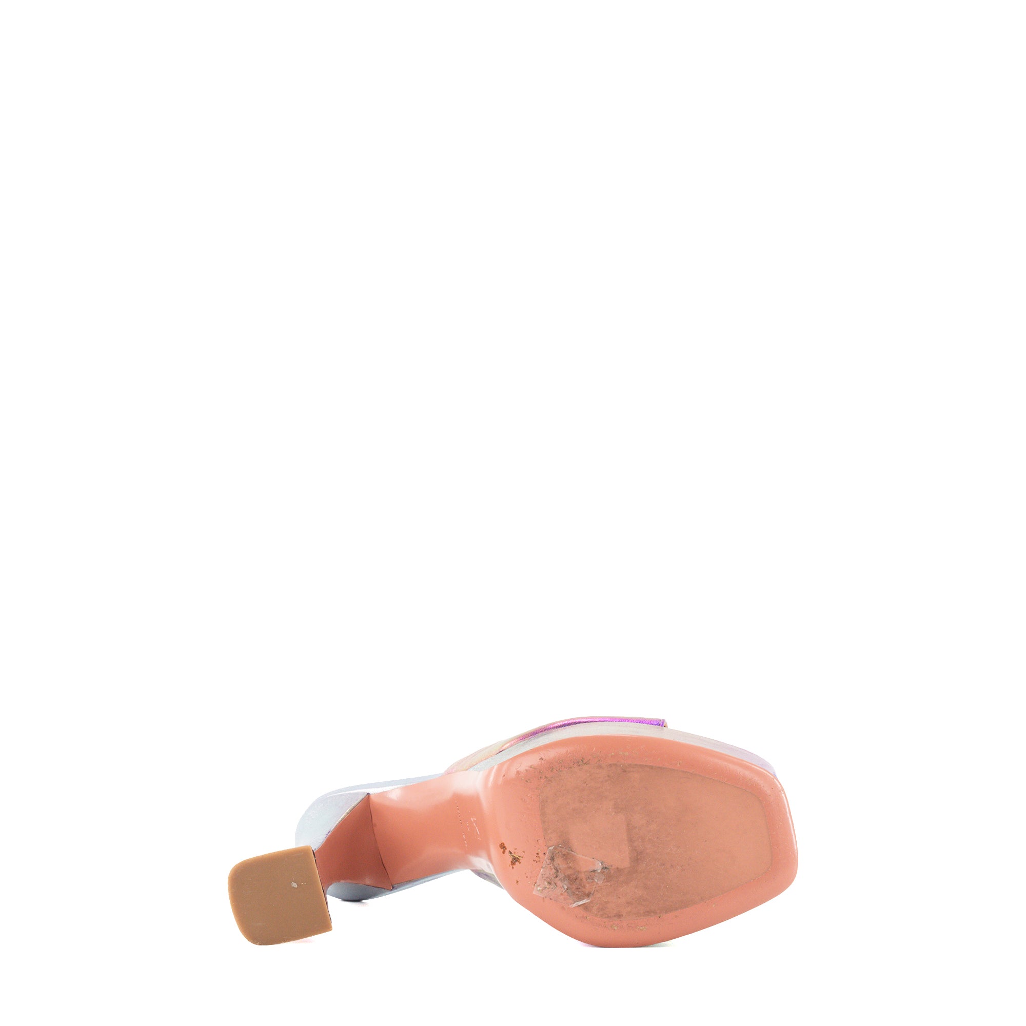 AMINA MUADDI - Mules à plateforme Dalida Amina Muaddi en cuir métallisé iridescent violet (T39)