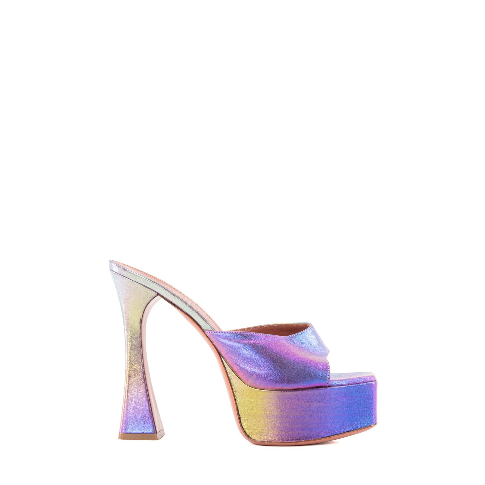 AMINA MUADDI - Mules à plateforme Dalida Amina Muaddi en cuir métallisé iridescent violet (T39)