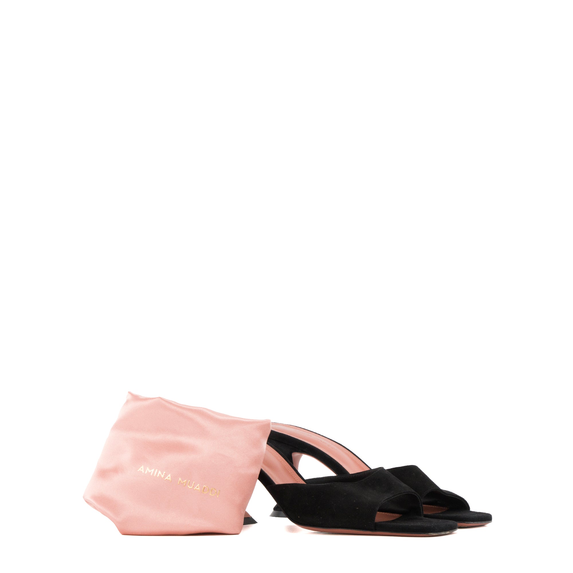 AMINA MUADDI - Sandales Mules Lupita Amina Muaddi en daim noir (T38,5)