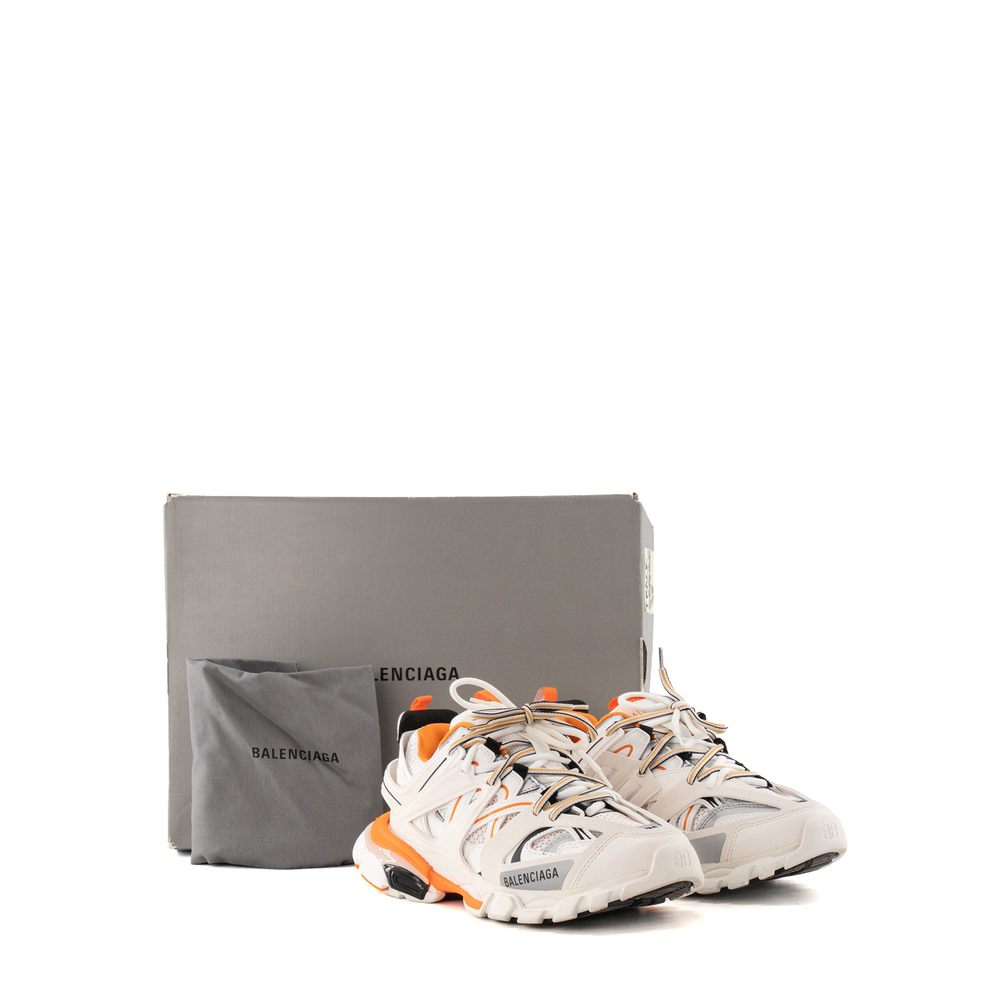 BALENCIAGA - Sneakers Track Balenciaga en cuir et toile blanche et orange (T38)
