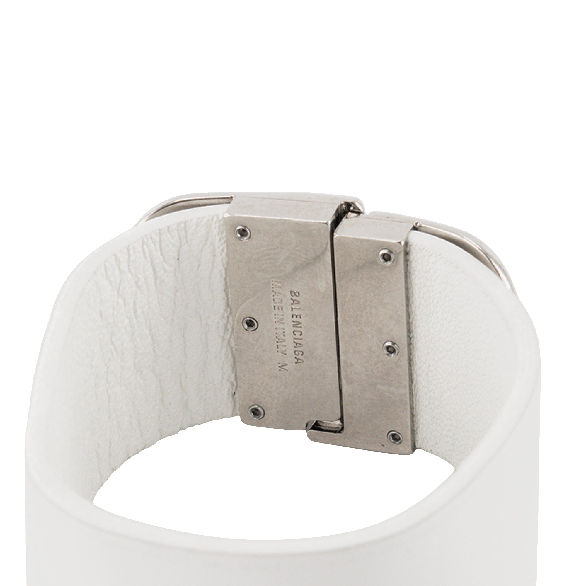 BALENCIAGA - Bracelet BB Balenciaga en cuir lisse blanc (M)