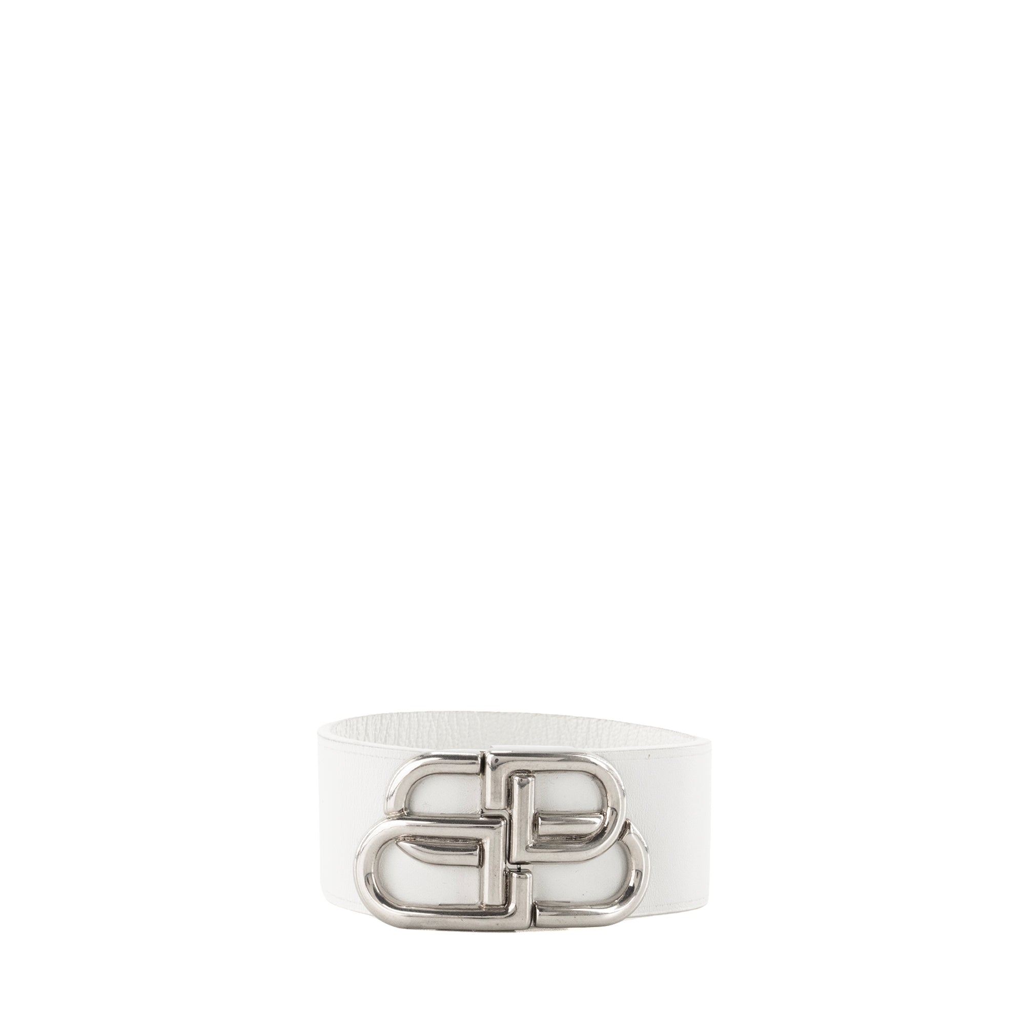 BALENCIAGA - Bracelet BB Balenciaga en cuir lisse blanc (M)