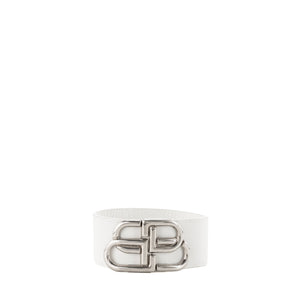BALENCIAGA - Bracelet BB Balenciaga en cuir lisse blanc (M)