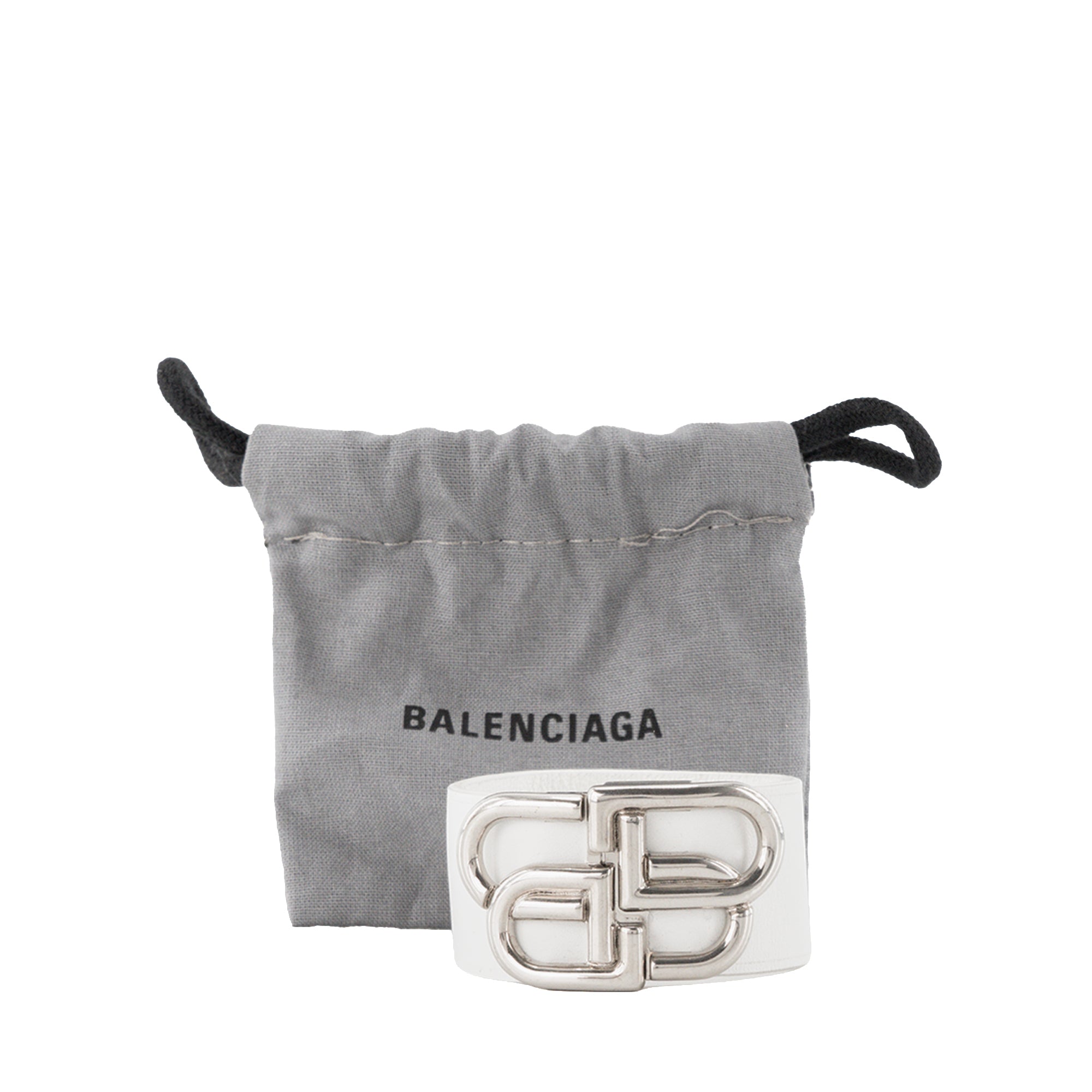 BALENCIAGA - Bracelet BB Balenciaga en cuir lisse blanc (M)