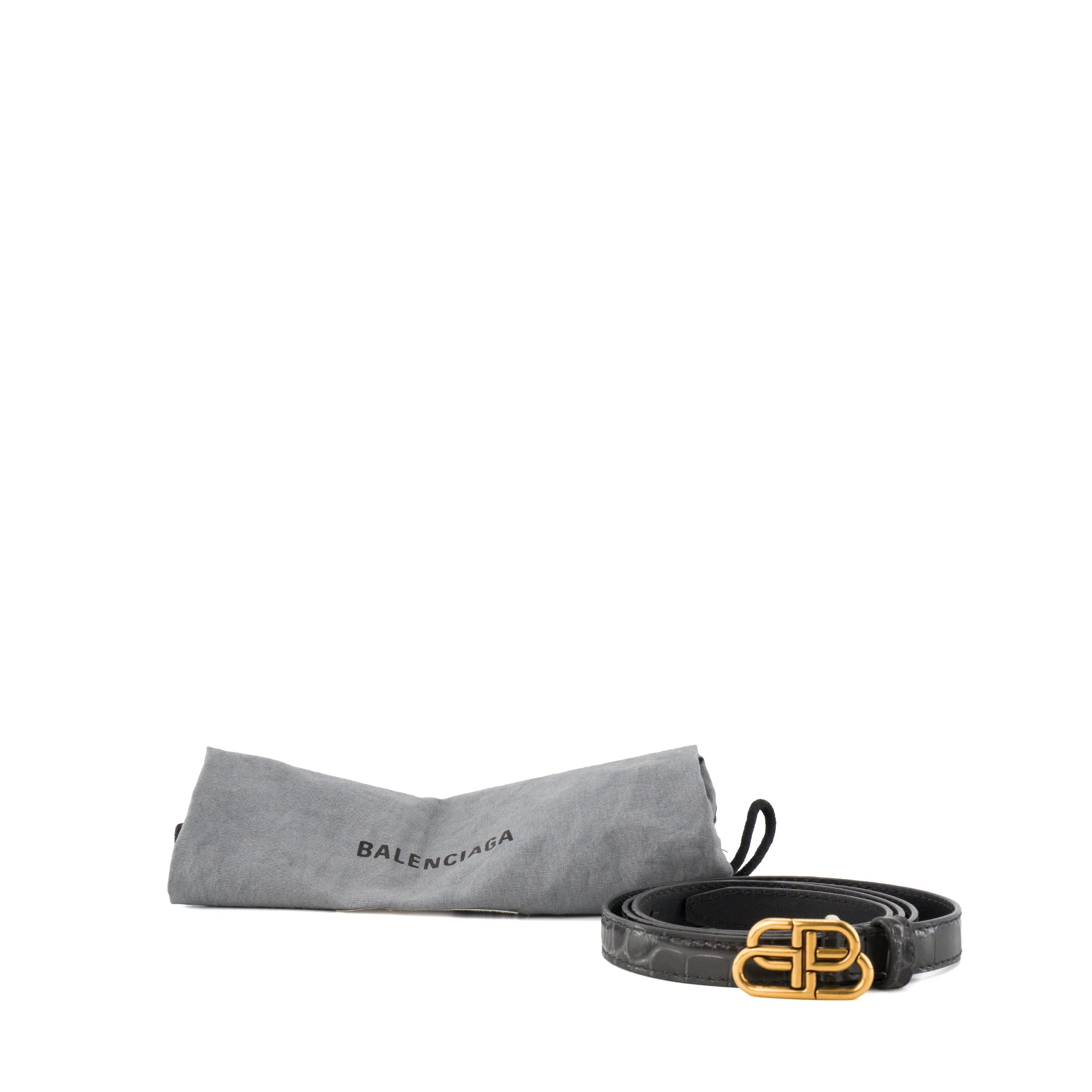BALENCIAGA - Ceinture BB Balenciaga en cuir embossé croco gris (T80)