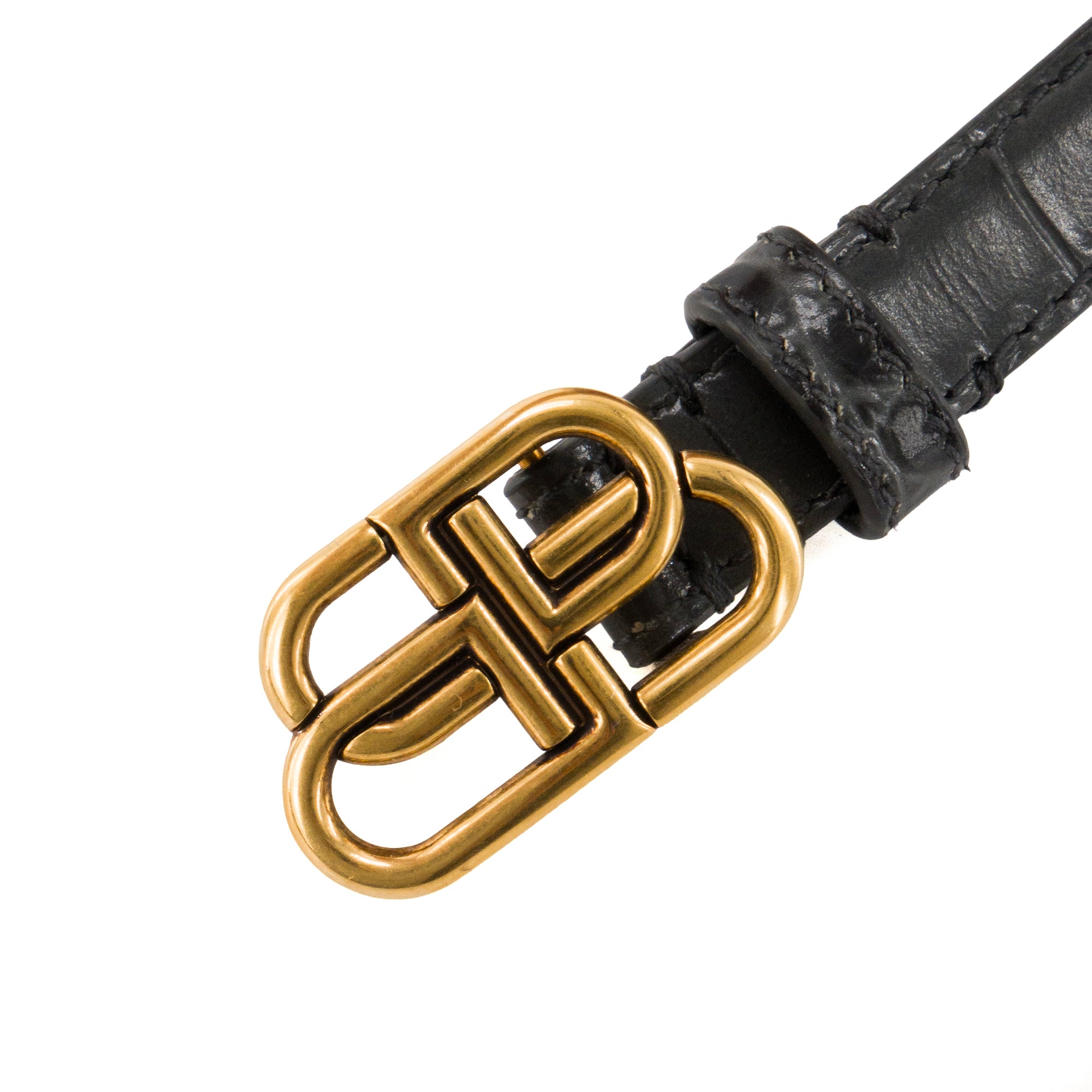 BALENCIAGA - Ceinture BB Balenciaga en cuir embossé croco gris (T80)