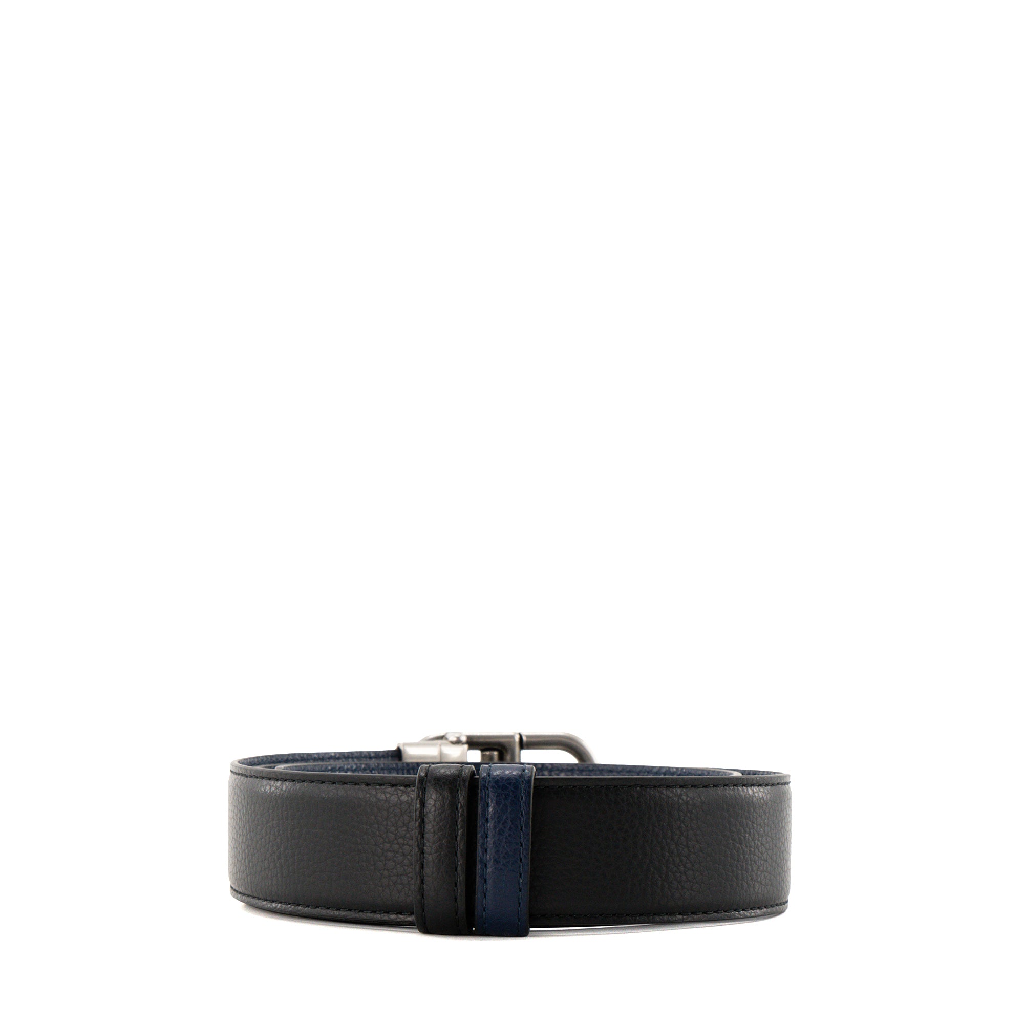 BALENCIAGA - Ceinture réversible BB Balenciaga en cuir grainé bleu et noir (T95)