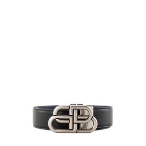BALENCIAGA - Ceinture réversible BB Balenciaga en cuir grainé bleu et noir (T95)