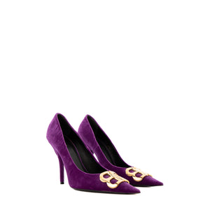 BALENCIAGA - Escarpins BB Balenciaga en velours violet (T38,5)