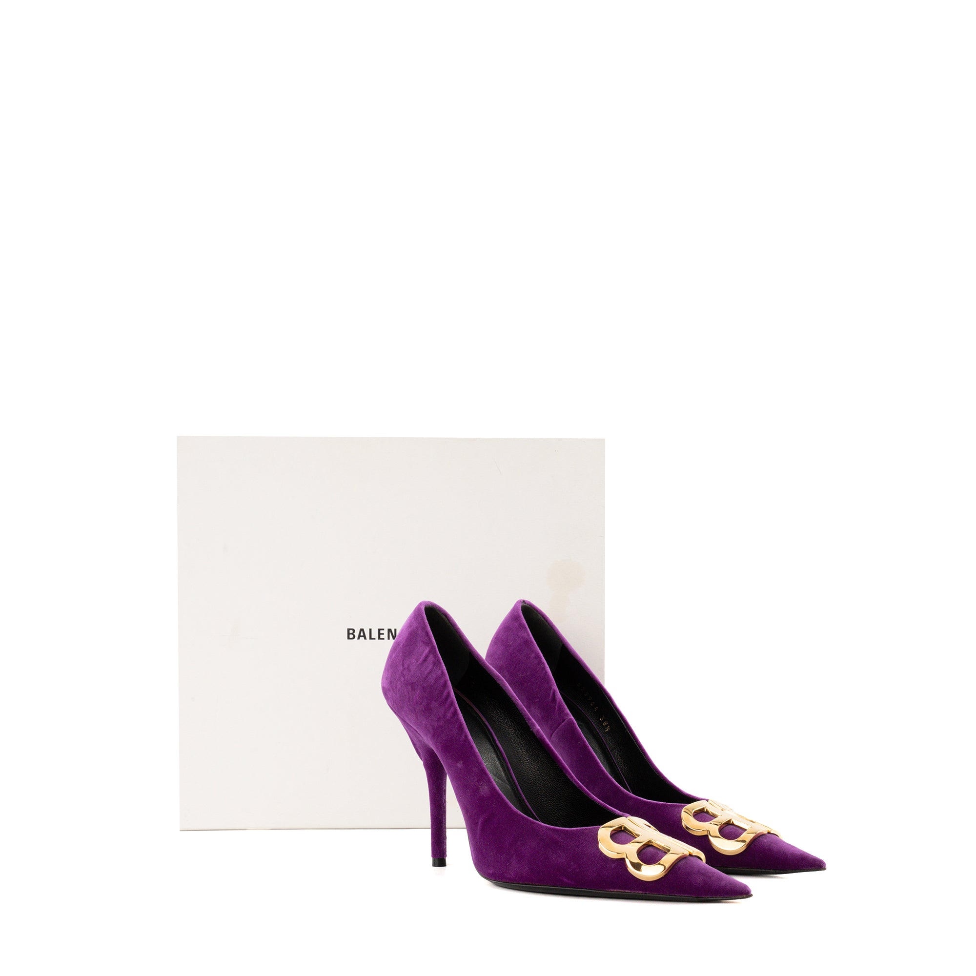 BALENCIAGA - Escarpins BB Balenciaga en velours violet (T38,5)