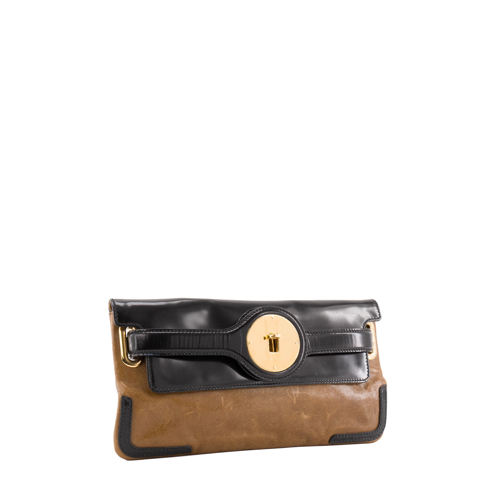 BALENCIAGA - Pochette Balenciaga en cuir noir et marron