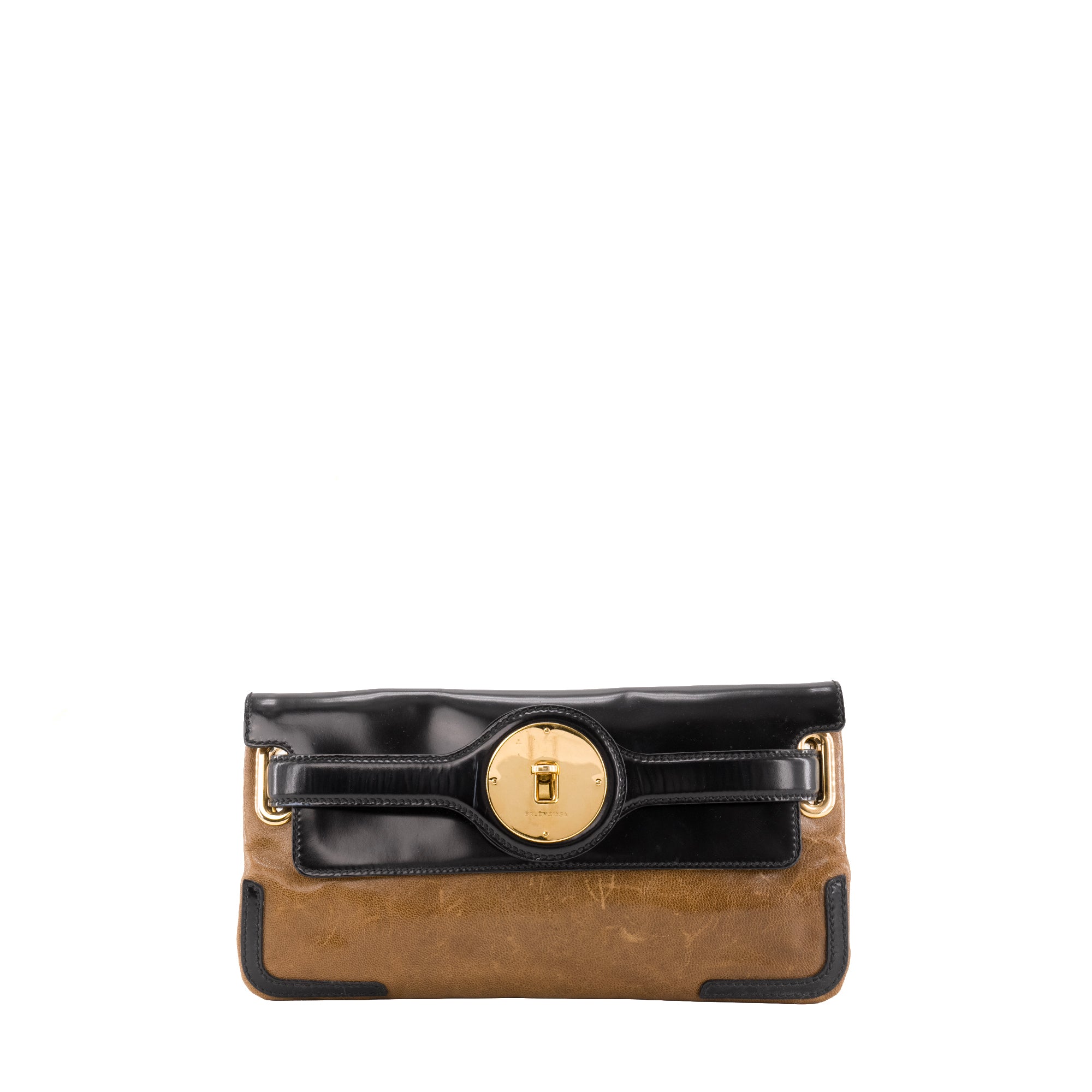 BALENCIAGA - Pochette Balenciaga en cuir noir et marron