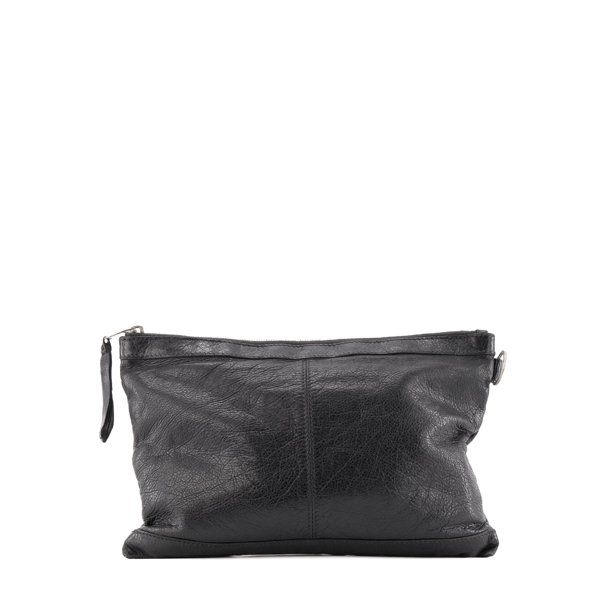 BALENCIAGA - Pochette City Clip Balenciaga en cuir froissé noir