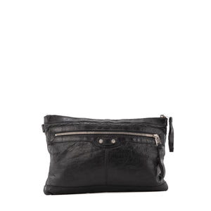 BALENCIAGA - Pochette City Clip Balenciaga en cuir froissé noir