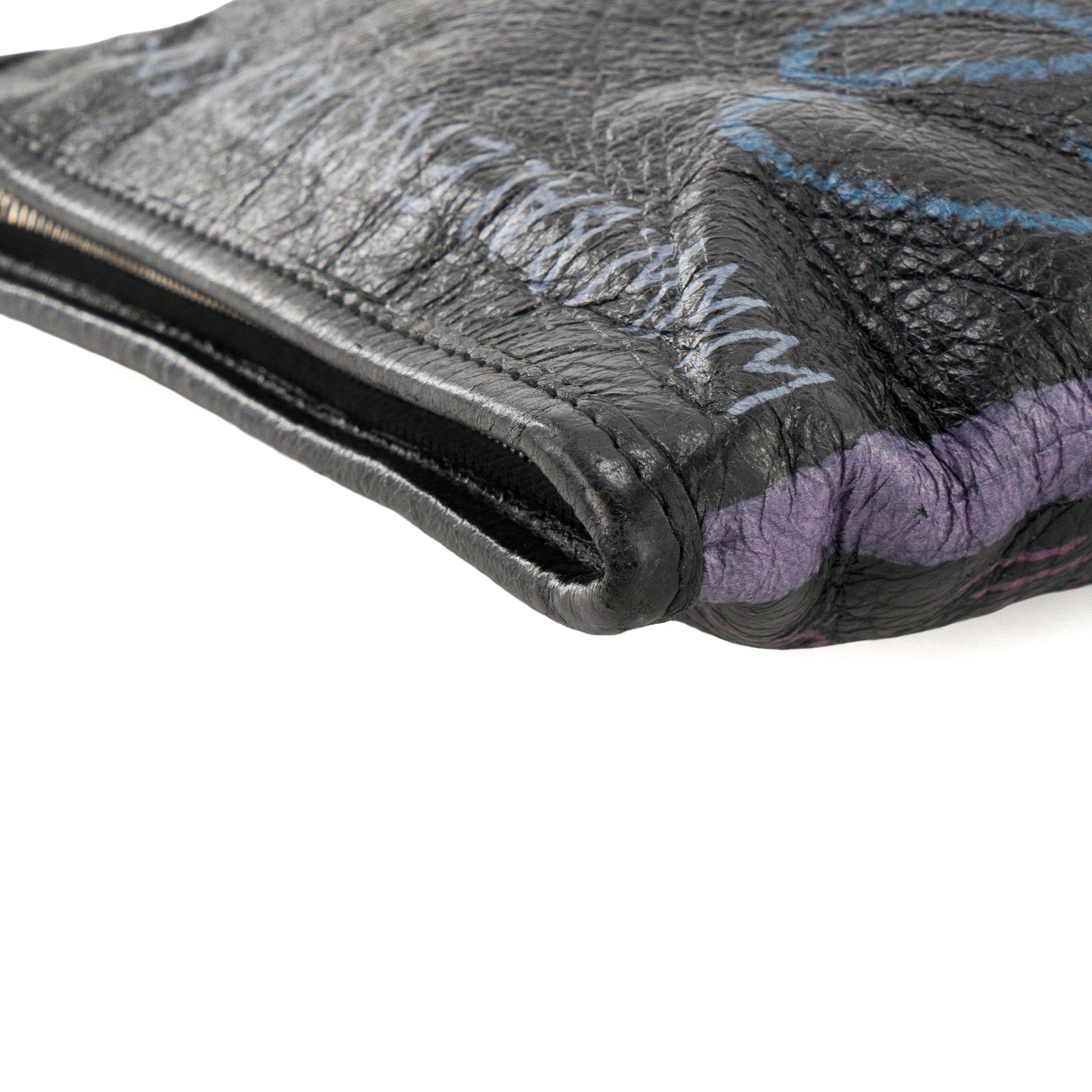 BALENCIAGA - Pochette Graffiti Balenciaga en cuir froissé noir