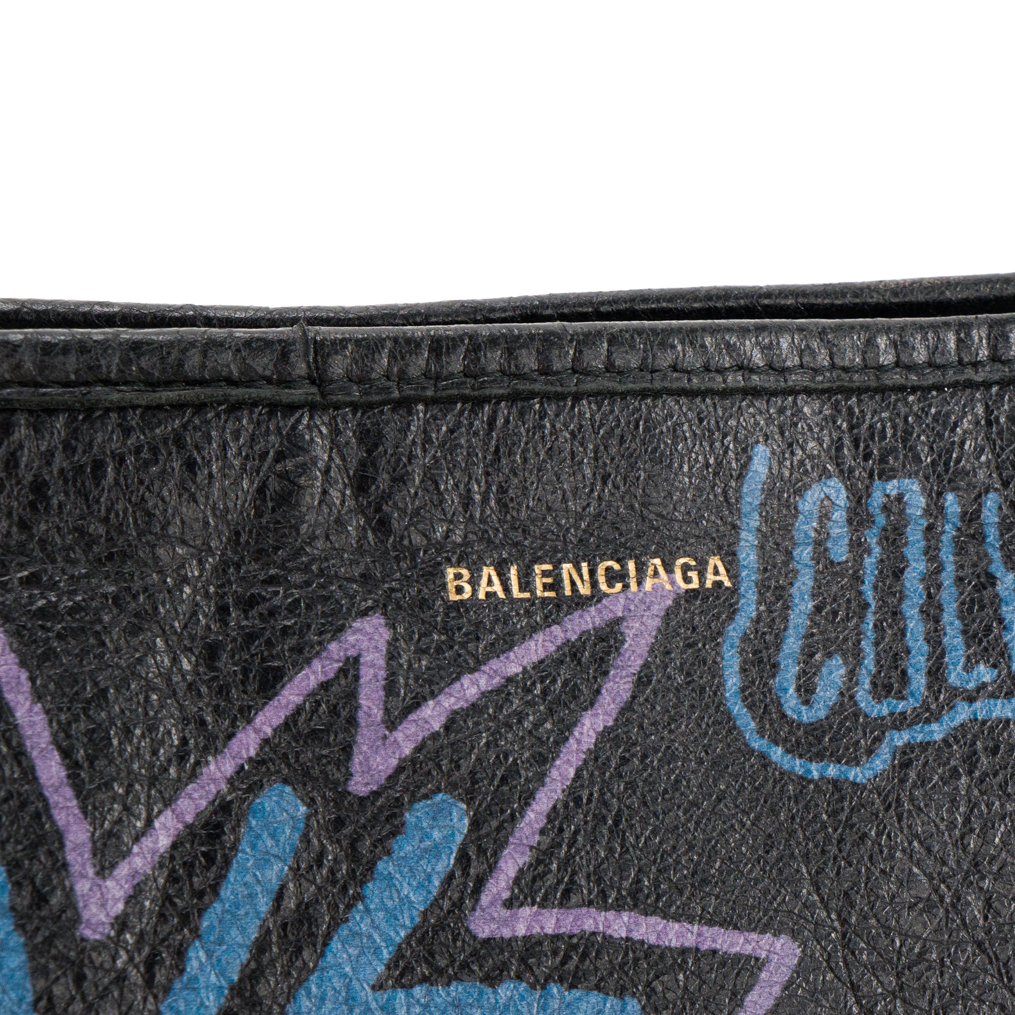 BALENCIAGA - Pochette Graffiti Balenciaga en cuir froissé noir