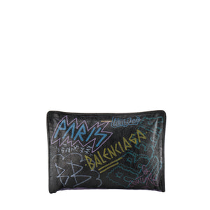 BALENCIAGA - Pochette Graffiti Balenciaga en cuir froissé noir