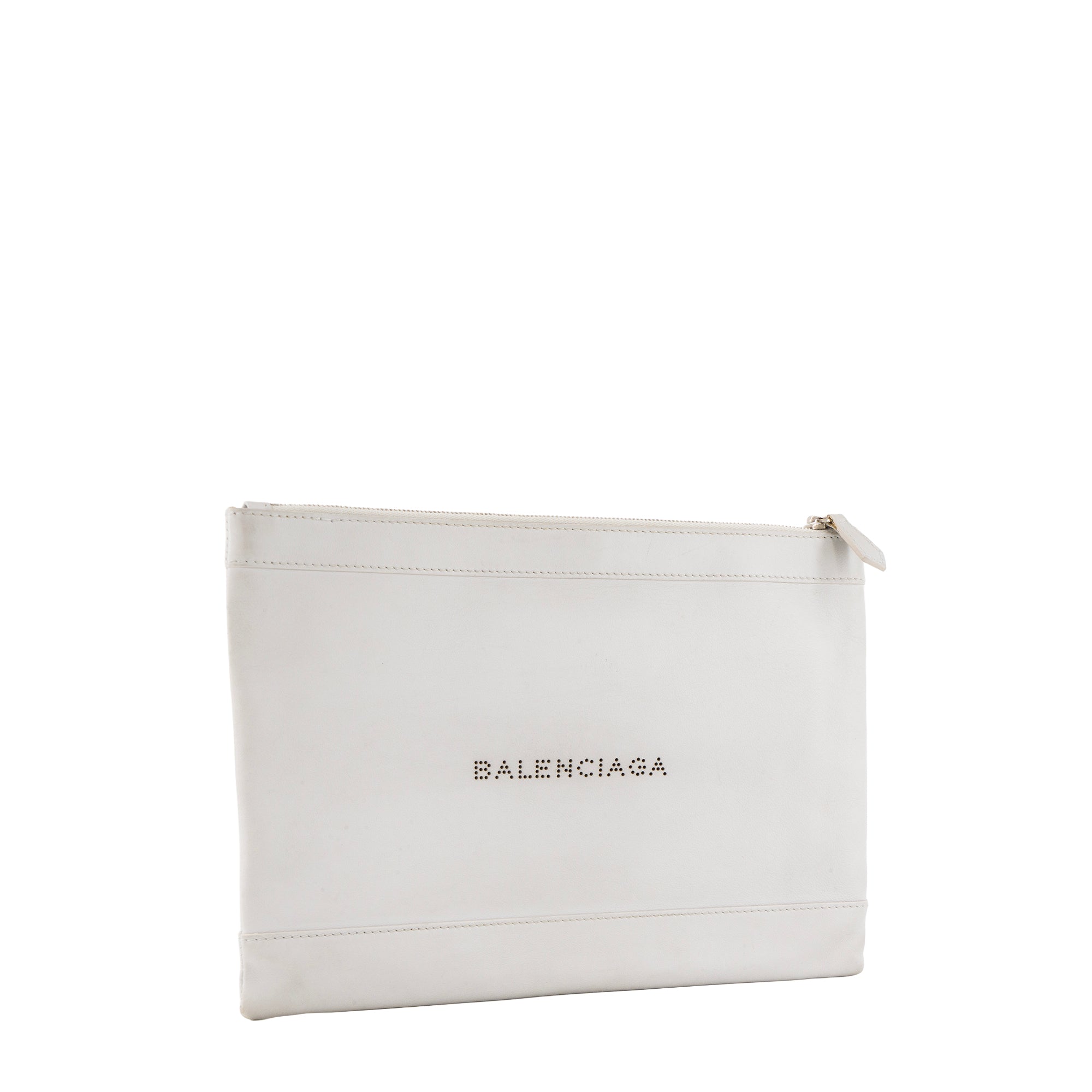 BALENCIAGA - Pochette Logo Balenciaga en cuir lisse gris