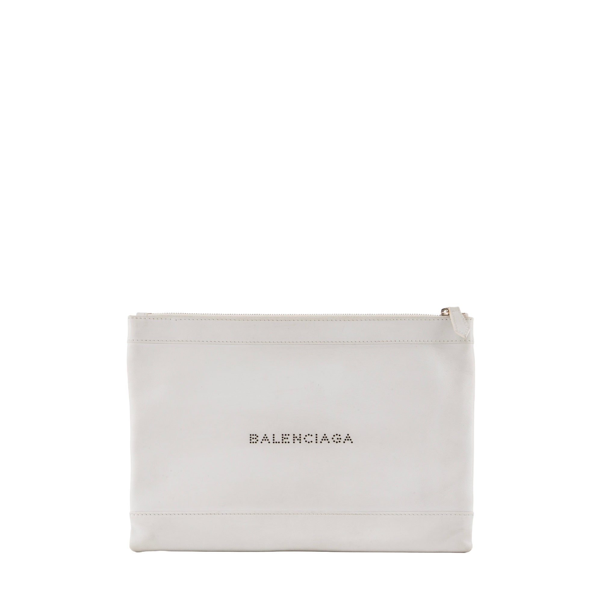BALENCIAGA - Pochette Logo Balenciaga en cuir lisse gris