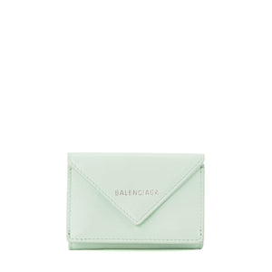 BALENCIAGA - Portefeuille Balenciaga en cuir grainé vert eau