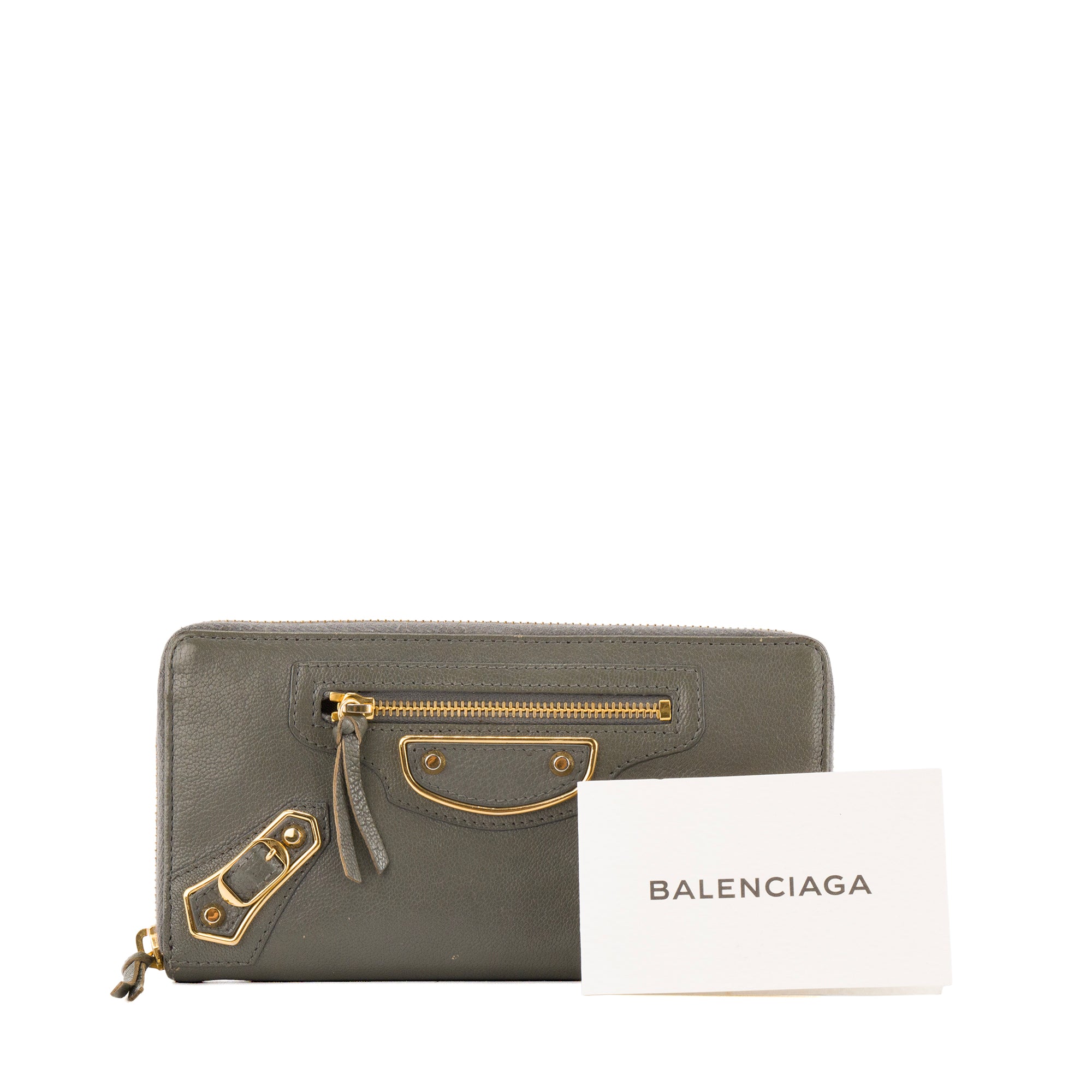 BALENCIAGA - Portefeuille Continental Balenciaga en cuir grainé kaki