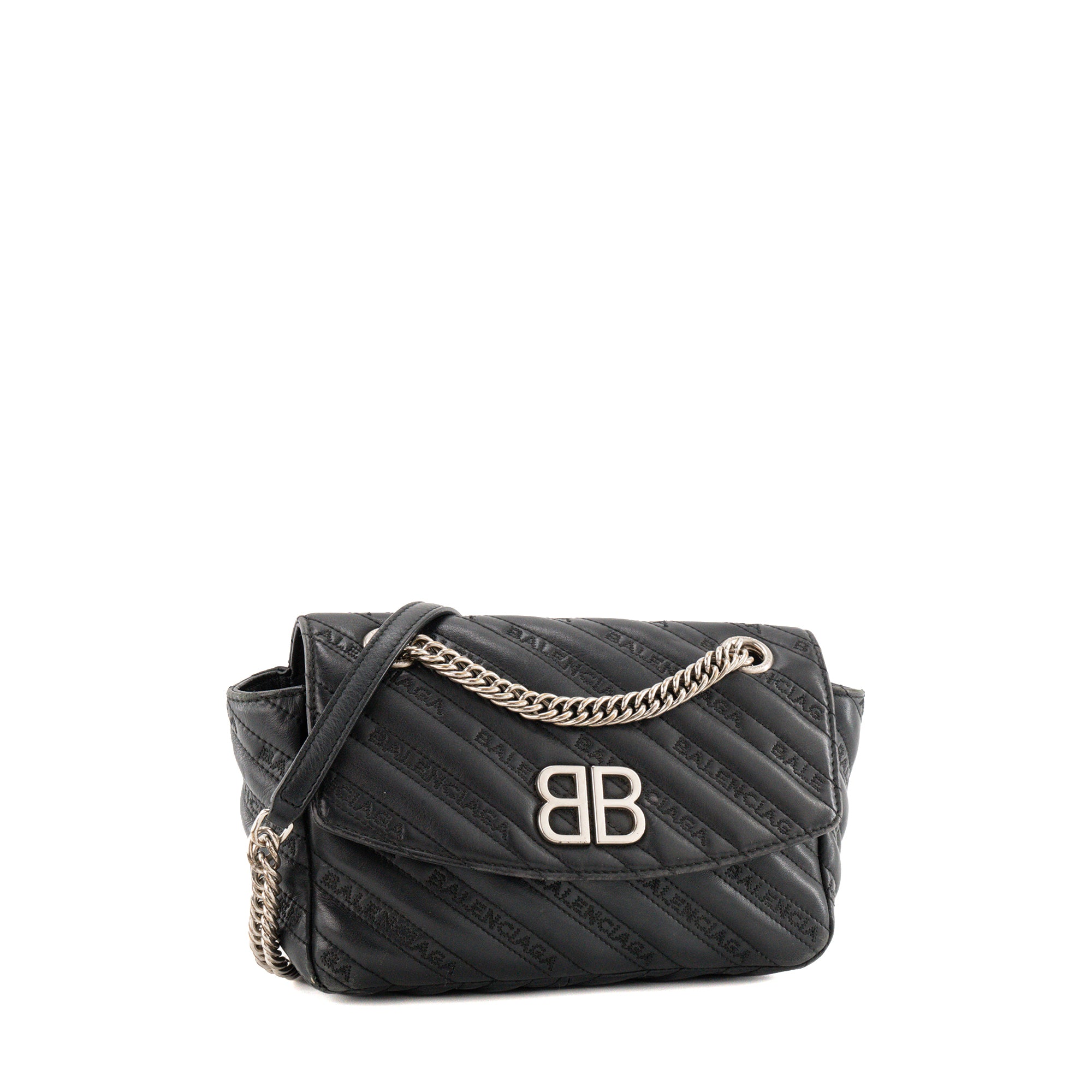 BALENCIAGA - Sac à bandoulière BB Chain Balenciaga en cuir matelassé noir