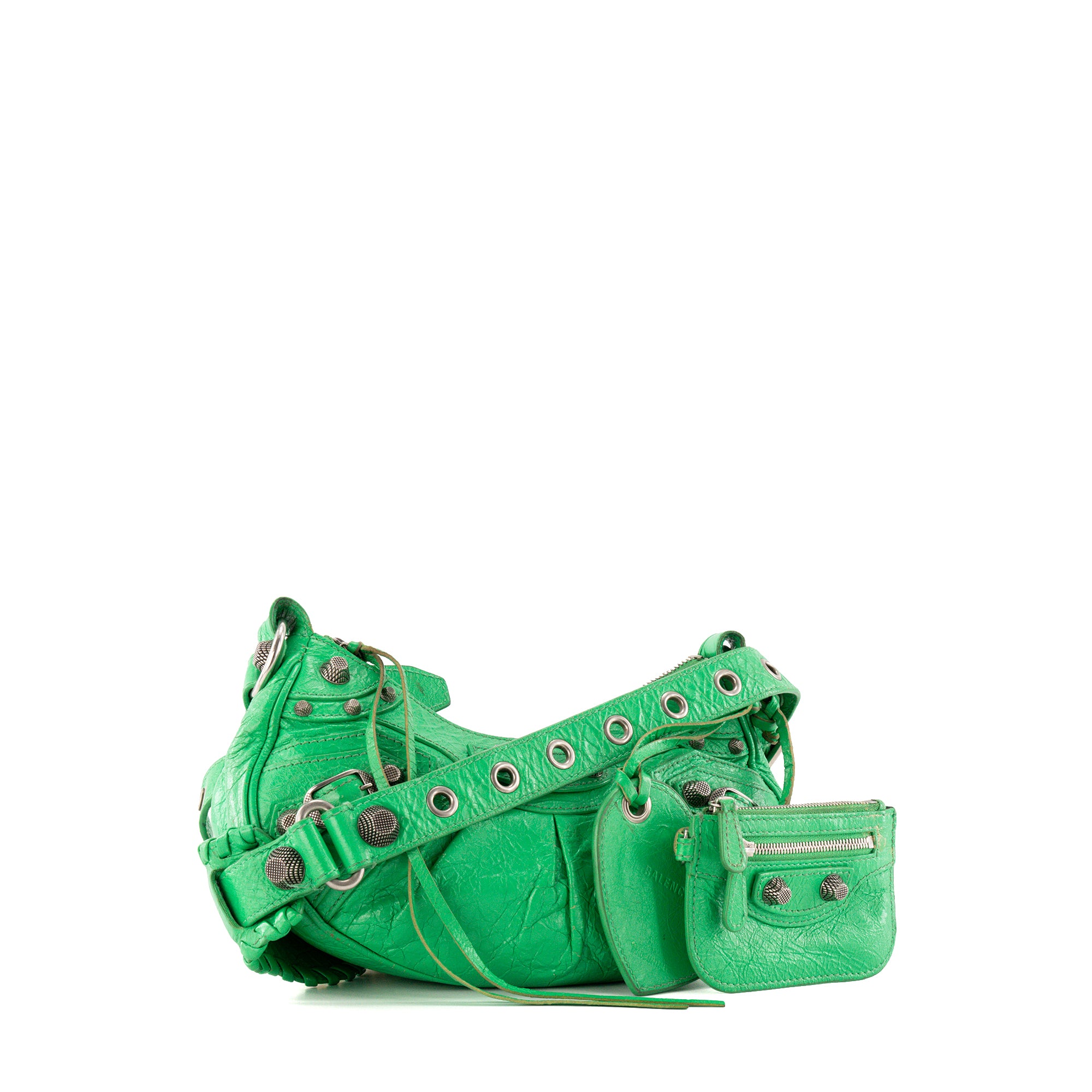 BALENCIAGA - Sac à bandoulière Cagole XS Balenciaga en cuir froissé vert