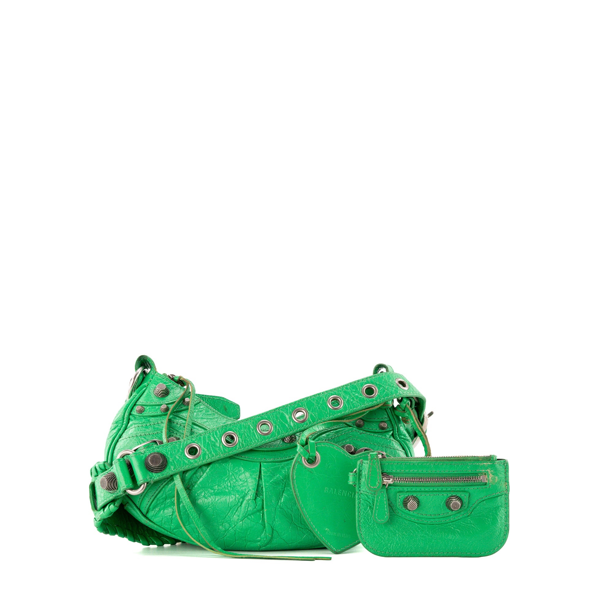 BALENCIAGA - Sac à bandoulière Cagole XS Balenciaga en cuir froissé vert