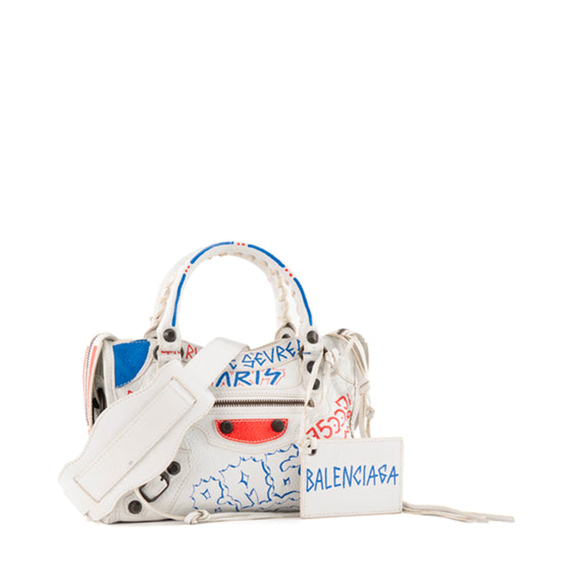 BALENCIAGA - Sac à bandoulière City Balenciaga en cuir blanc gaffiti édition limitée