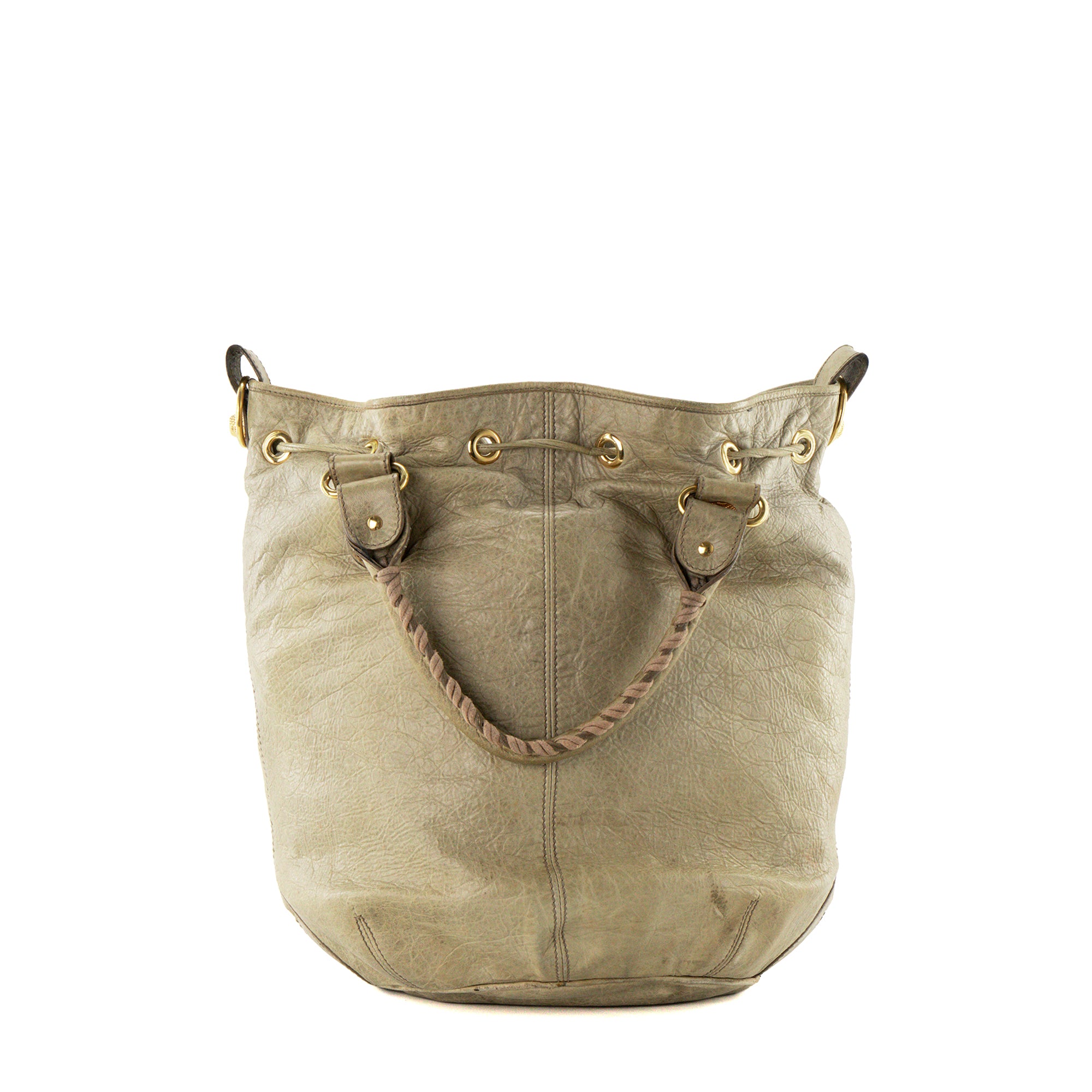 BALENCIAGA - Sac à bandoulière Giant Pompon Balenciaga en cuir froissé kaki