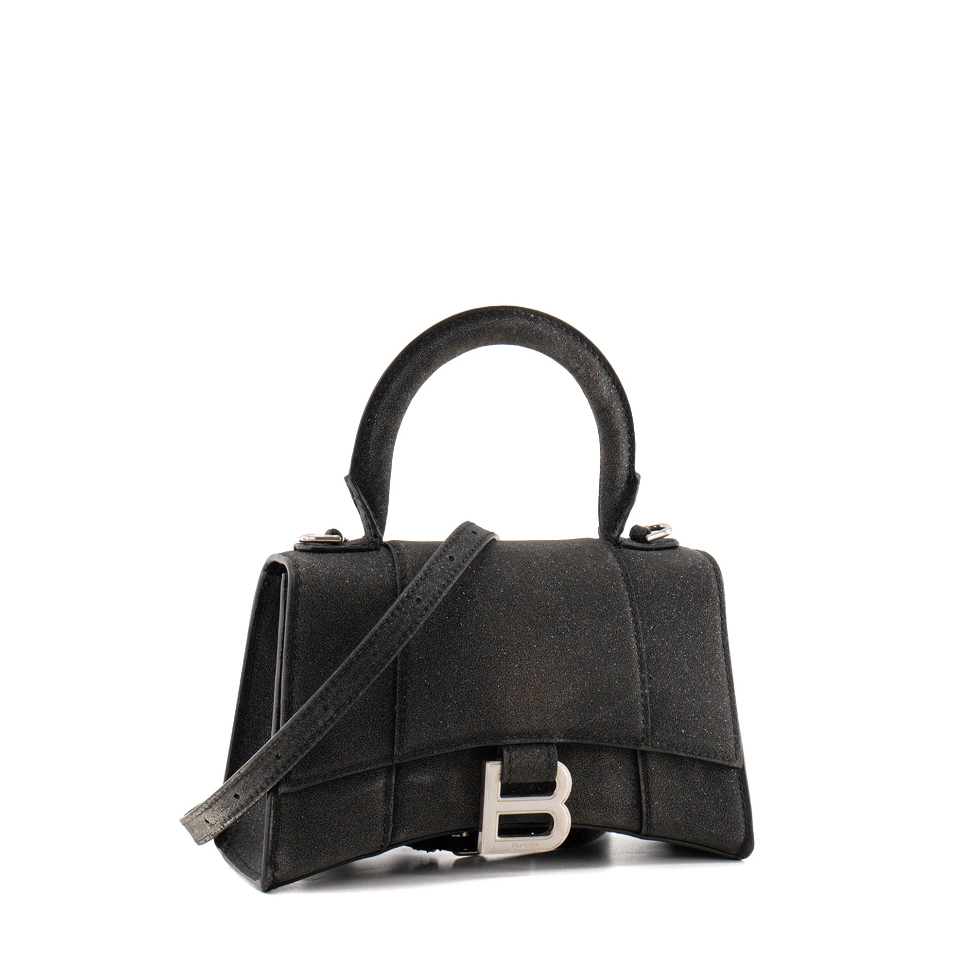 BALENCIAGA - Sac à bandoulière Houglass XS Balenciaga en cuir pailleté noir