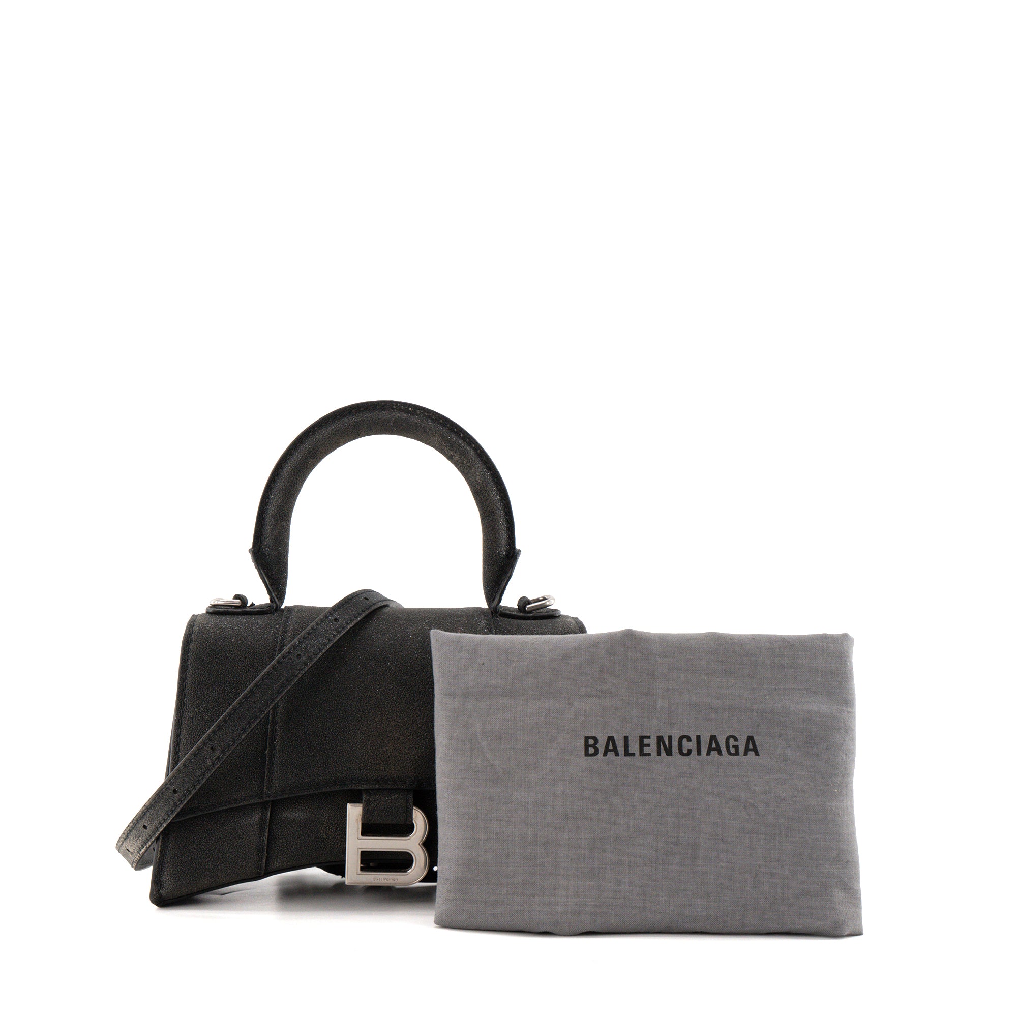 BALENCIAGA - Sac à bandoulière Houglass XS Balenciaga en cuir pailleté noir
