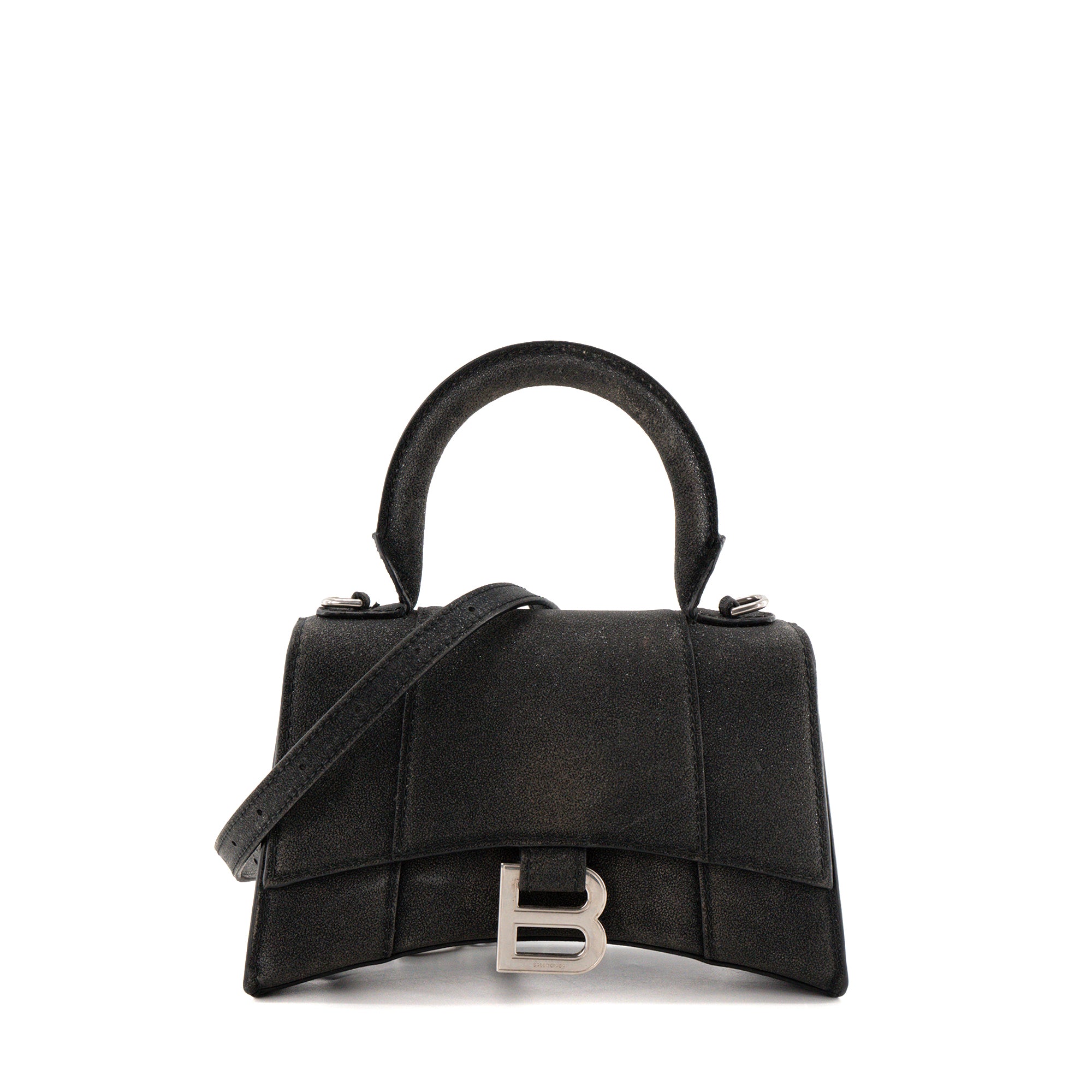 BALENCIAGA - Sac à bandoulière Houglass XS Balenciaga en cuir pailleté noir