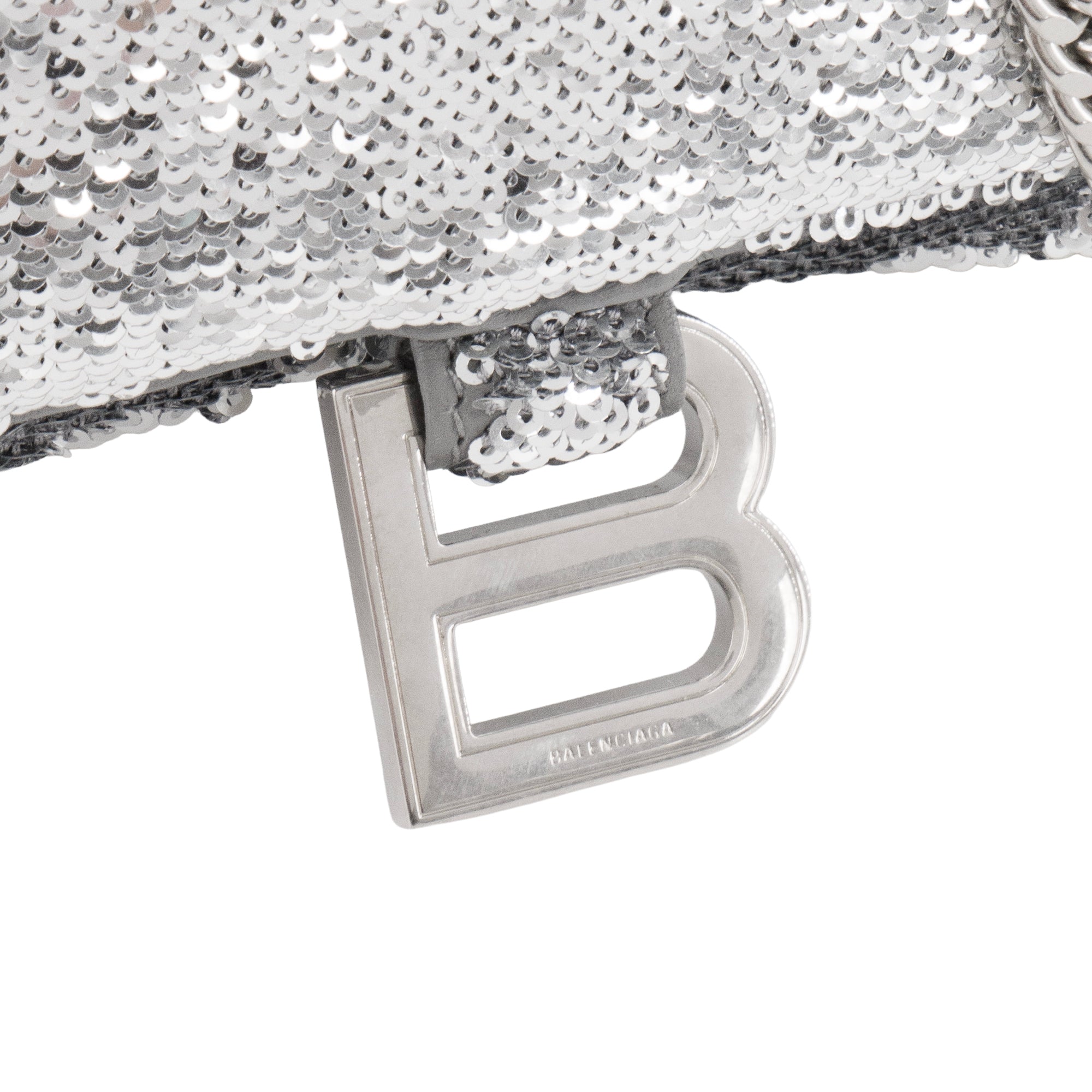 BALENCIAGA - Sac à bandoulière Hourglass Balenciaga à sequins argentés