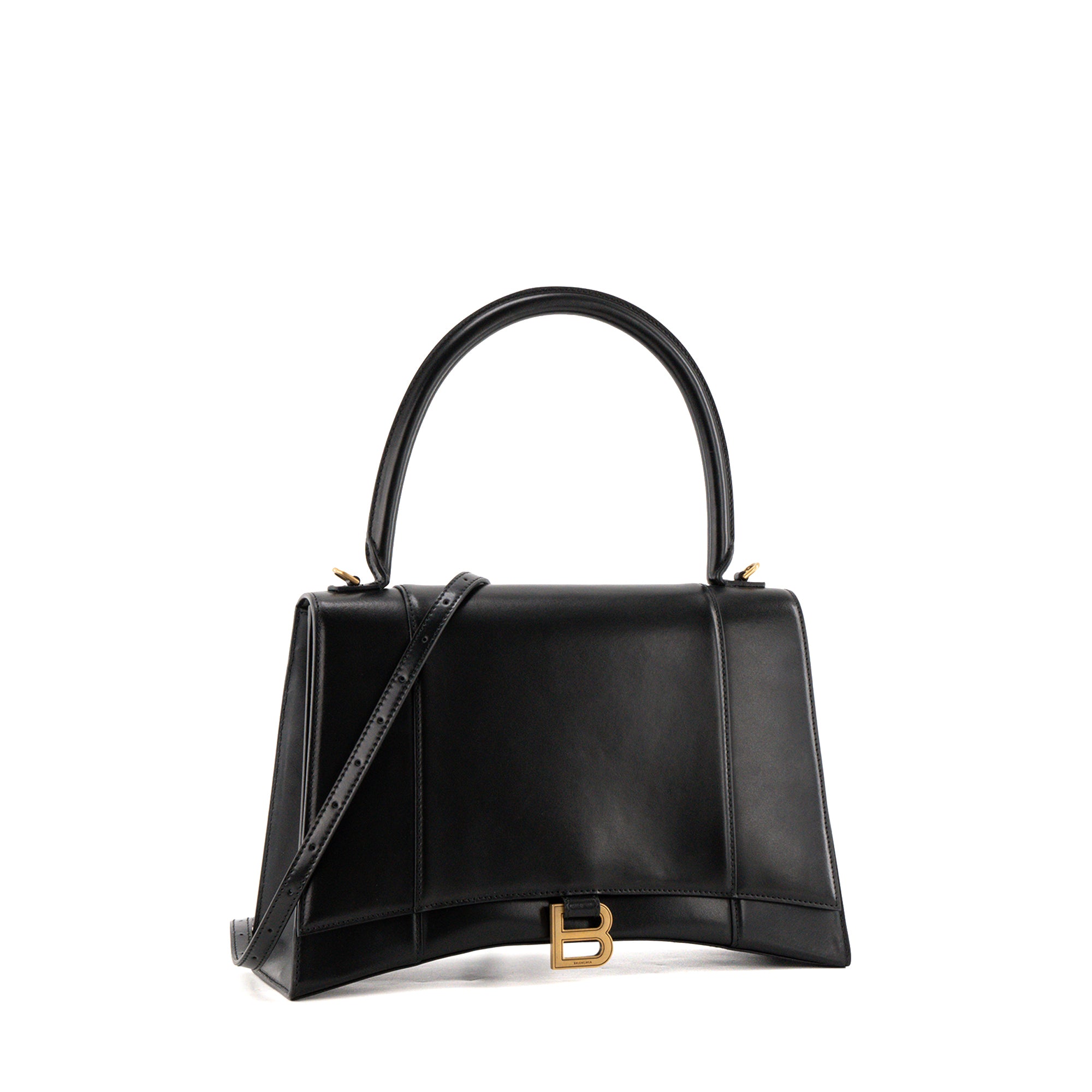 BALENCIAGA - Sac à bandoulière Hourglass Large Balenciaga en cuir lisse noir